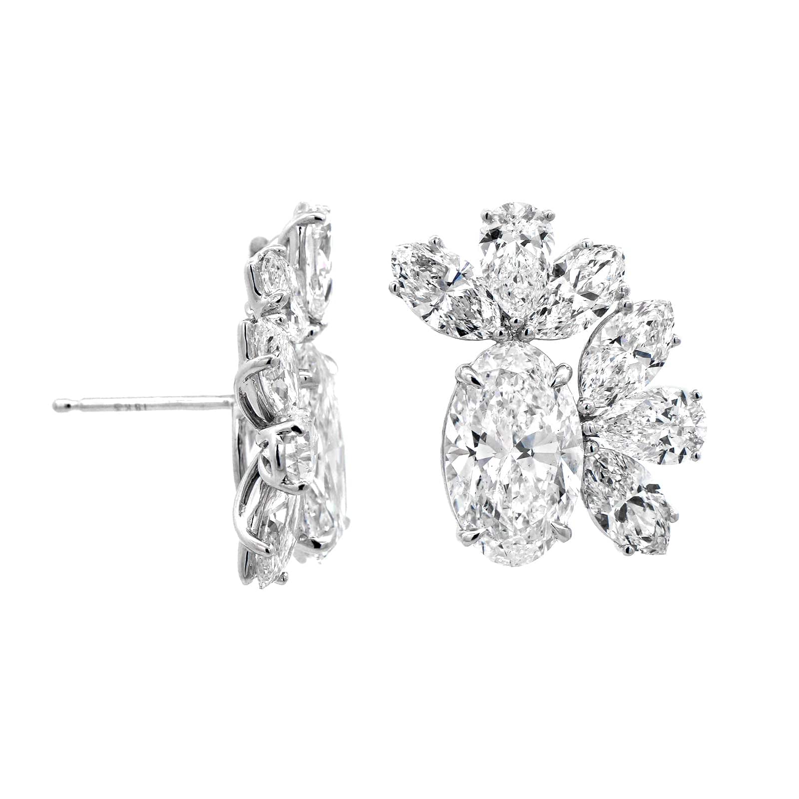 18K White Gold Pear Shaped Diamond Flower Stud Earrings - Image 3