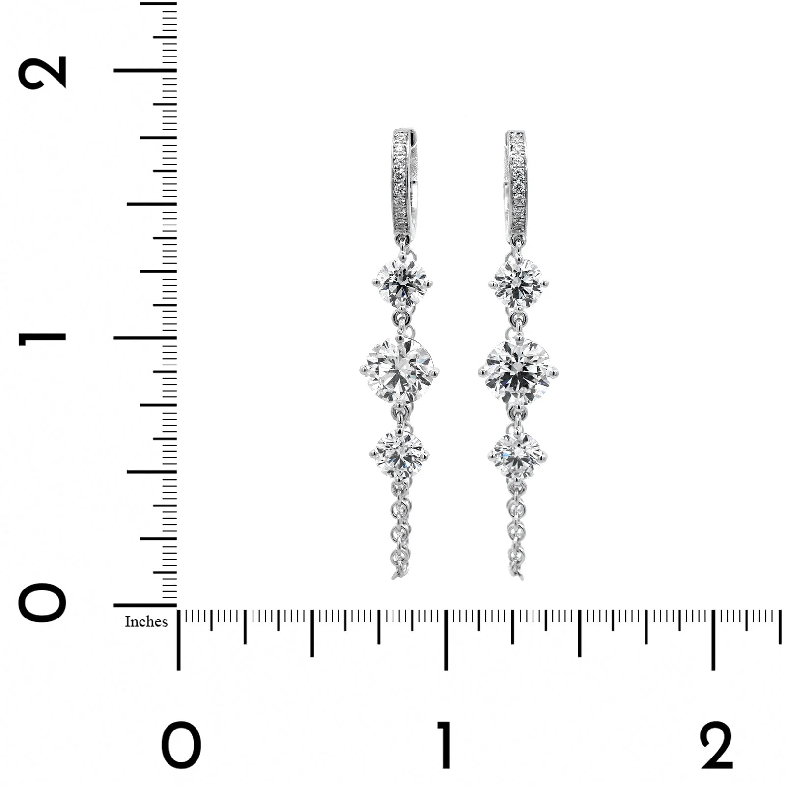 18K White Gold Round Diamond Huggie Chain Earrings - Image 2