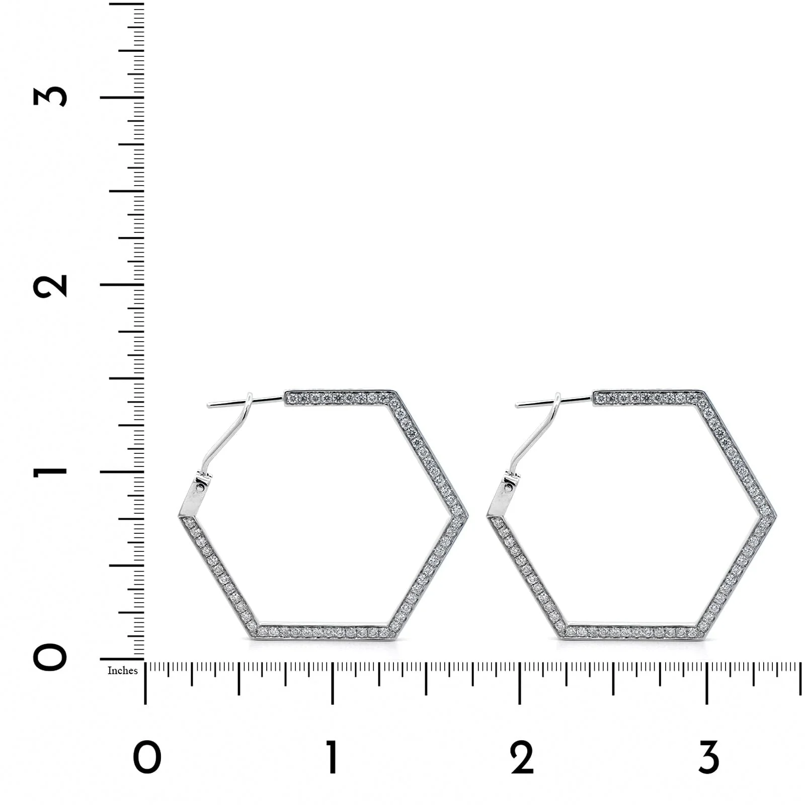 18K White Gold Hexagonal Diamond Hoop Earrings - Image 2