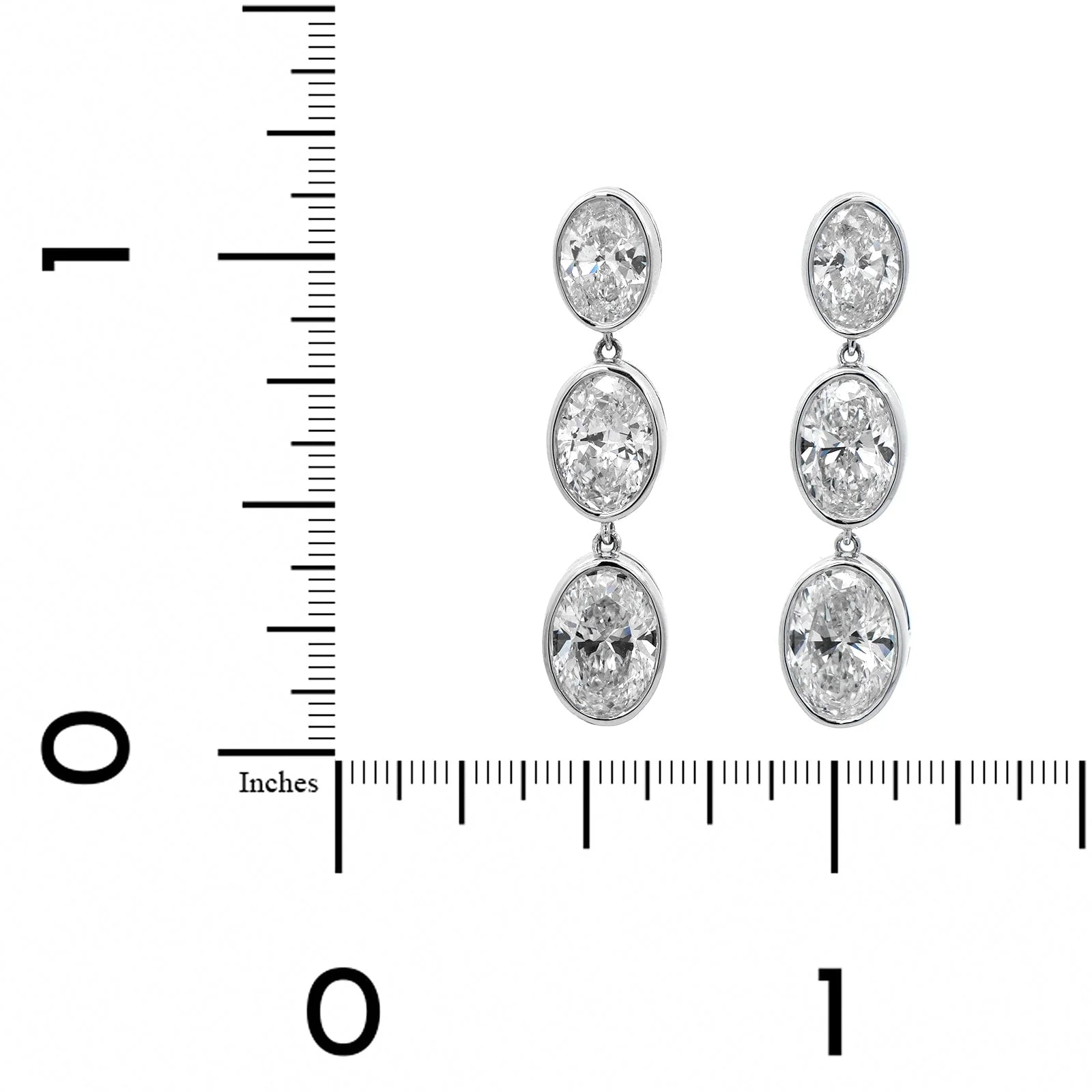 18K White Gold 3 Oval Diamond Drop Earrings - Image 2