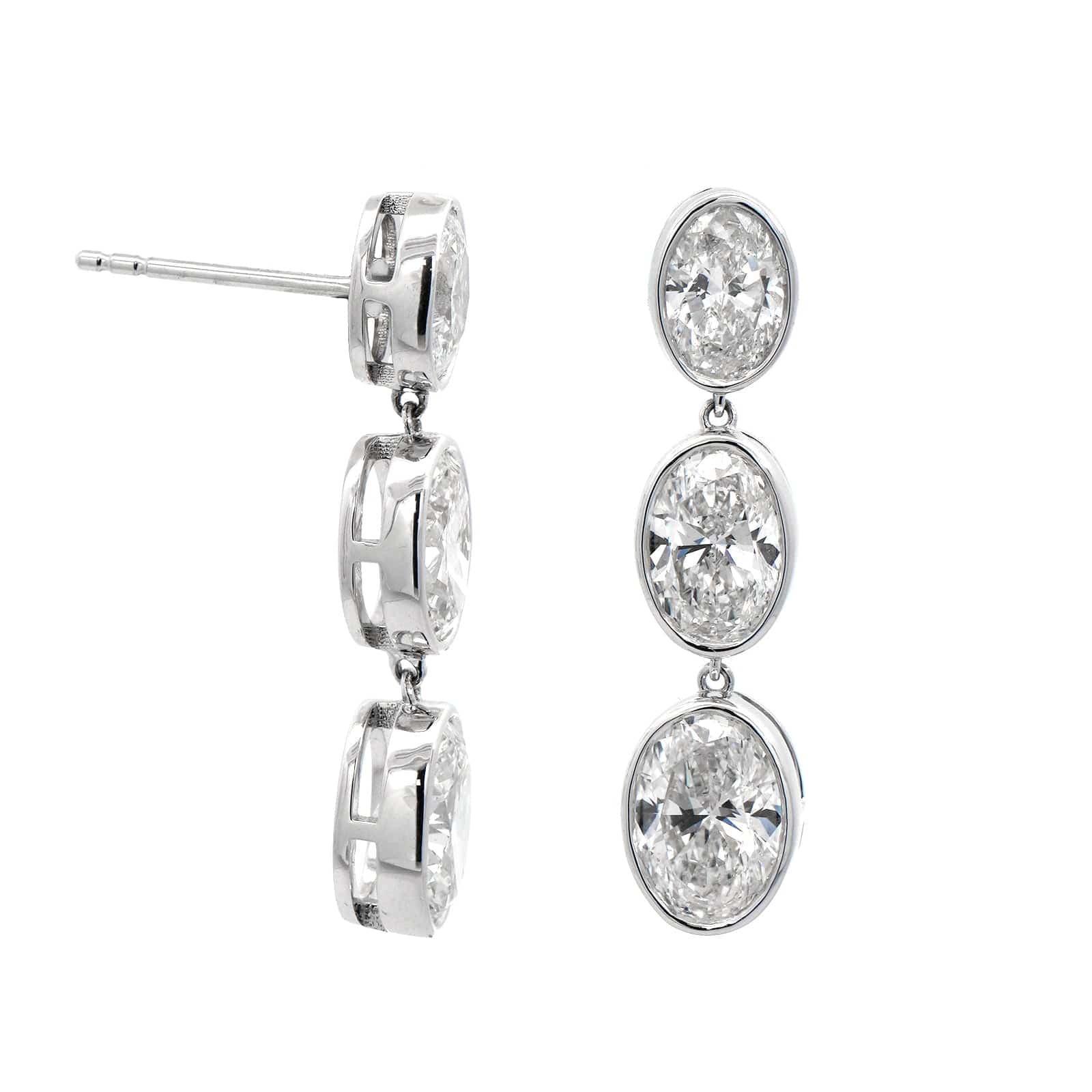 18K White Gold 3 Oval Diamond Drop Earrings - Image 3