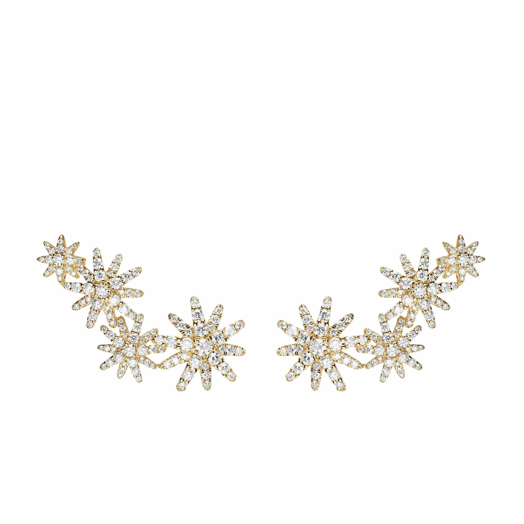 Starburst Full Pavé Climber Earrings 18K Yellow Gold with Diamonds, 26.9mm