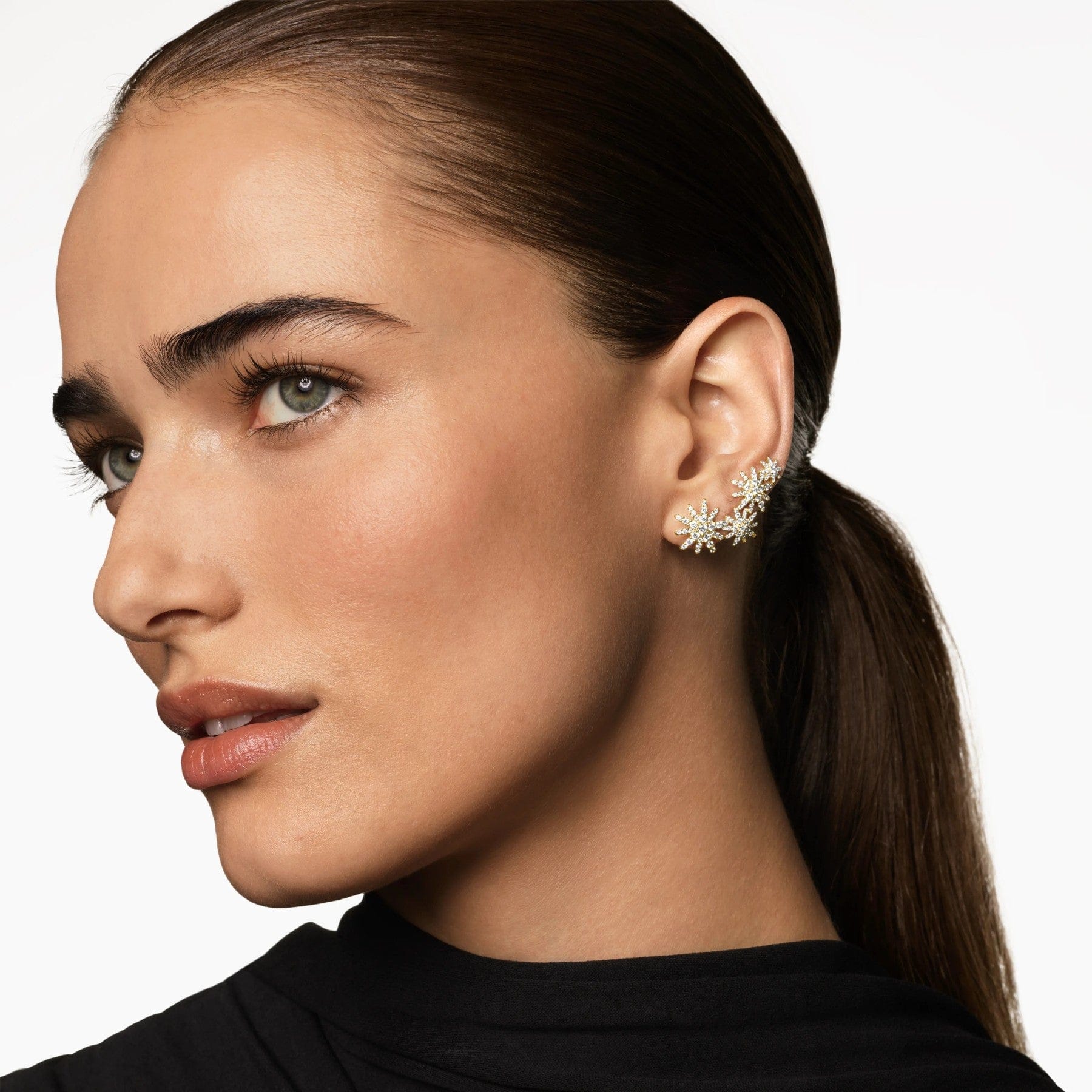 Starburst Full Pavé Climber Earrings 18K Yellow Gold with Diamonds, 26.9mm - Image 3