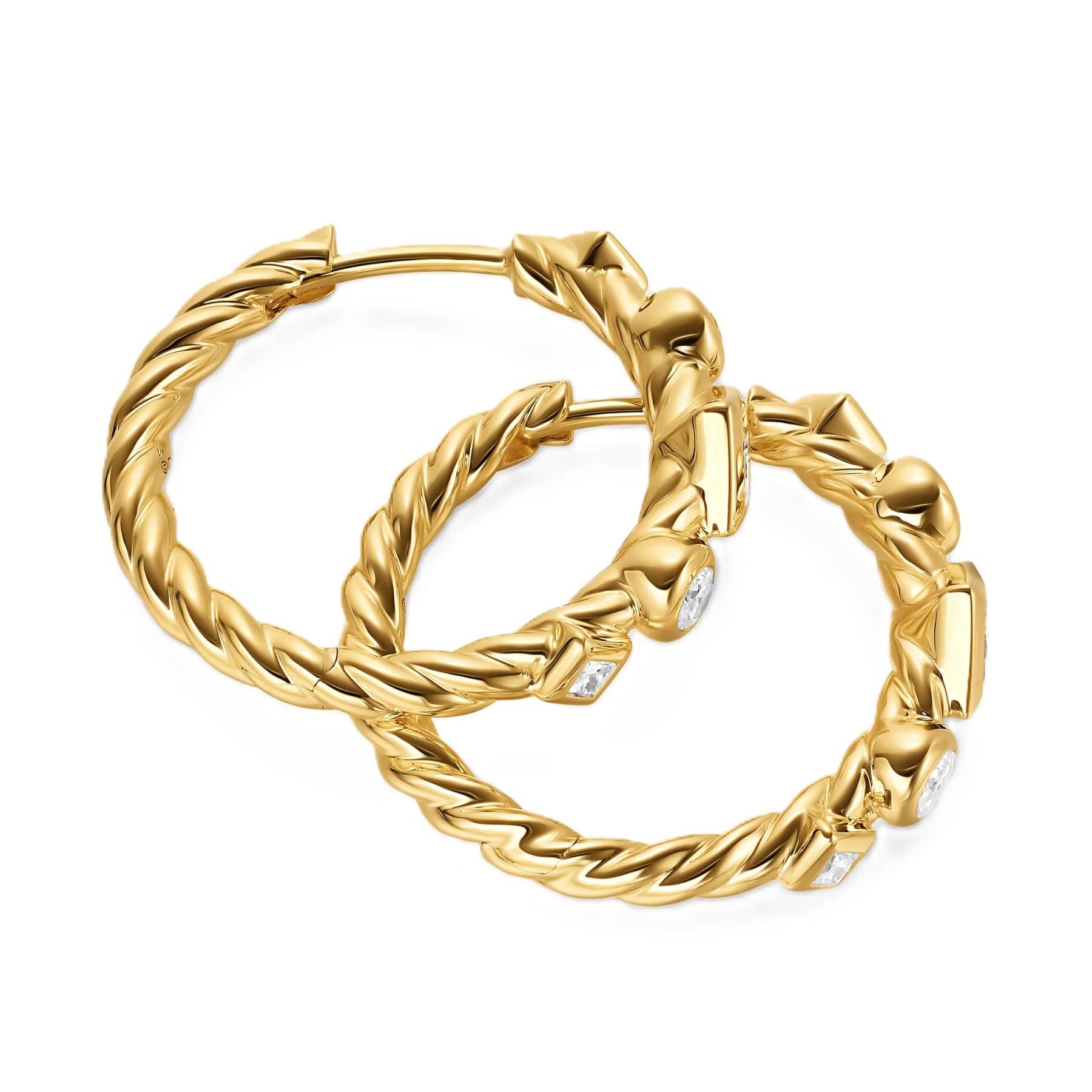 Petite Modern Renaissance® Hoop Earrings 18K Yellow Gold with Diamonds, 21mm - Image 3