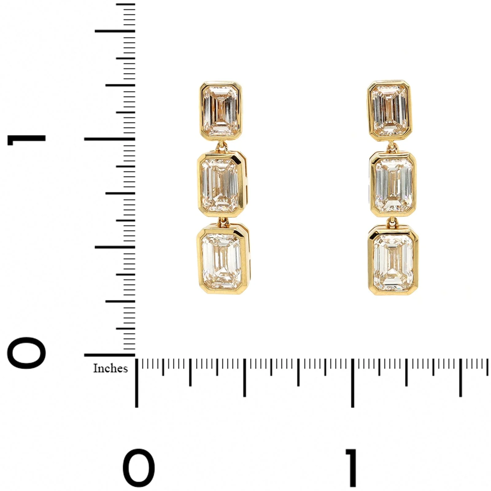 18K Yellow Gold Bezel Set Diamond Drop Earrings - Image 2