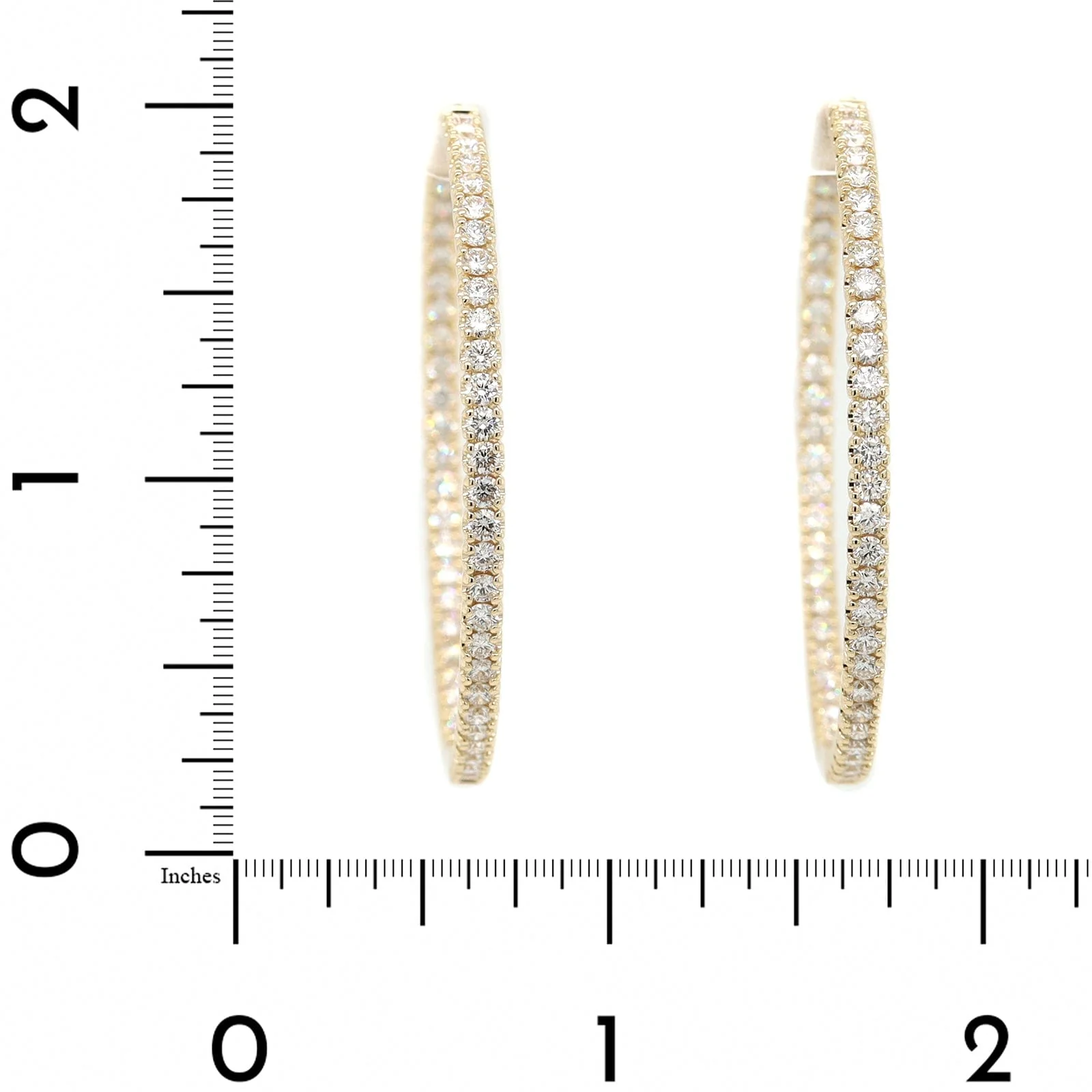 14K Yellow Gold Diamond Hoop Earrings - Image 2