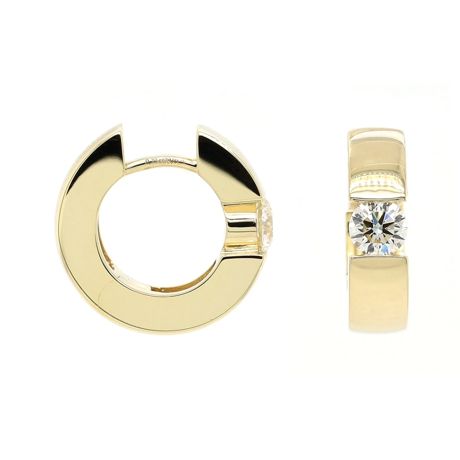 14K Yellow Gold Diamond Huggie Earrings