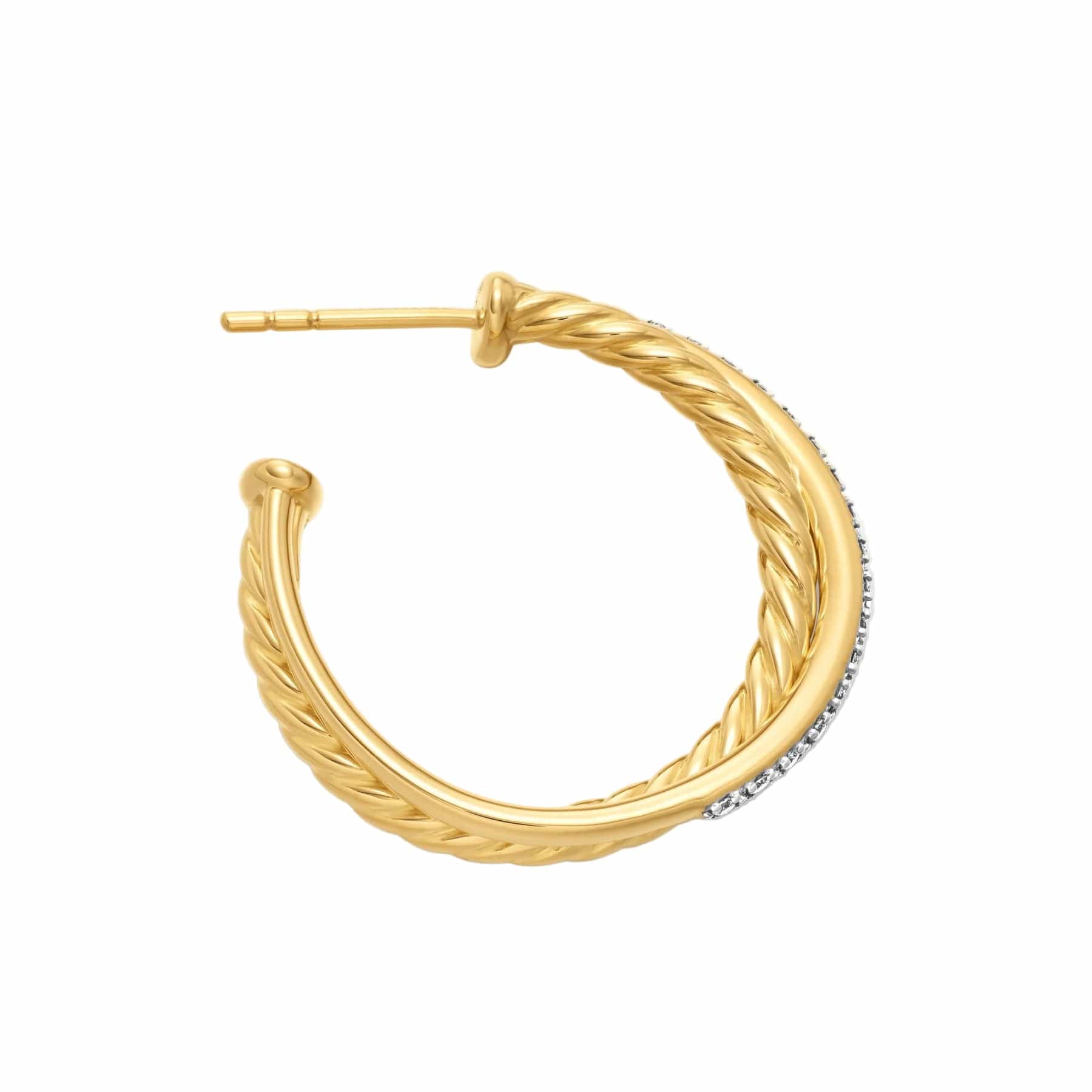 Crossover Hoop Earrings 18K Yellow Gold with Diamonds, 26.5mm - Image 2