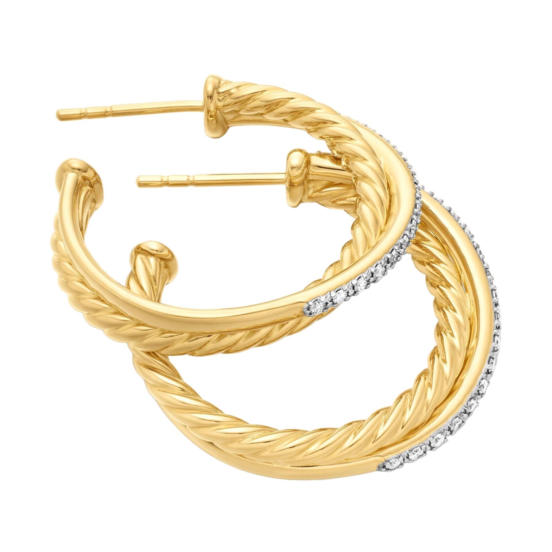 Crossover Hoop Earrings 18K Yellow Gold with Diamonds, 26.5mm - Image 4