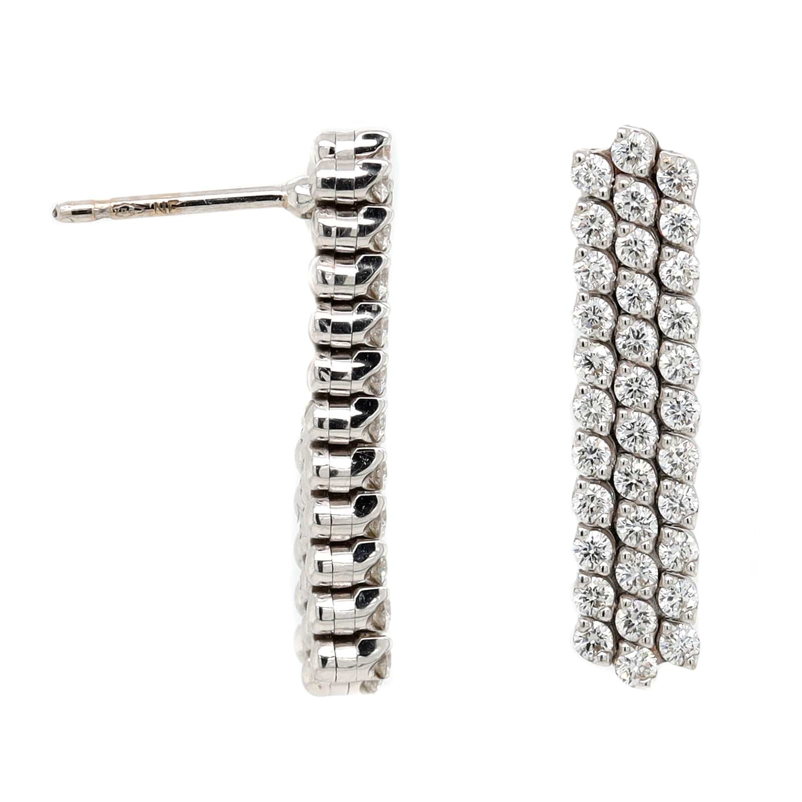 18K White Gold 3 Row Adjustable Diamond Earrings - Image 5