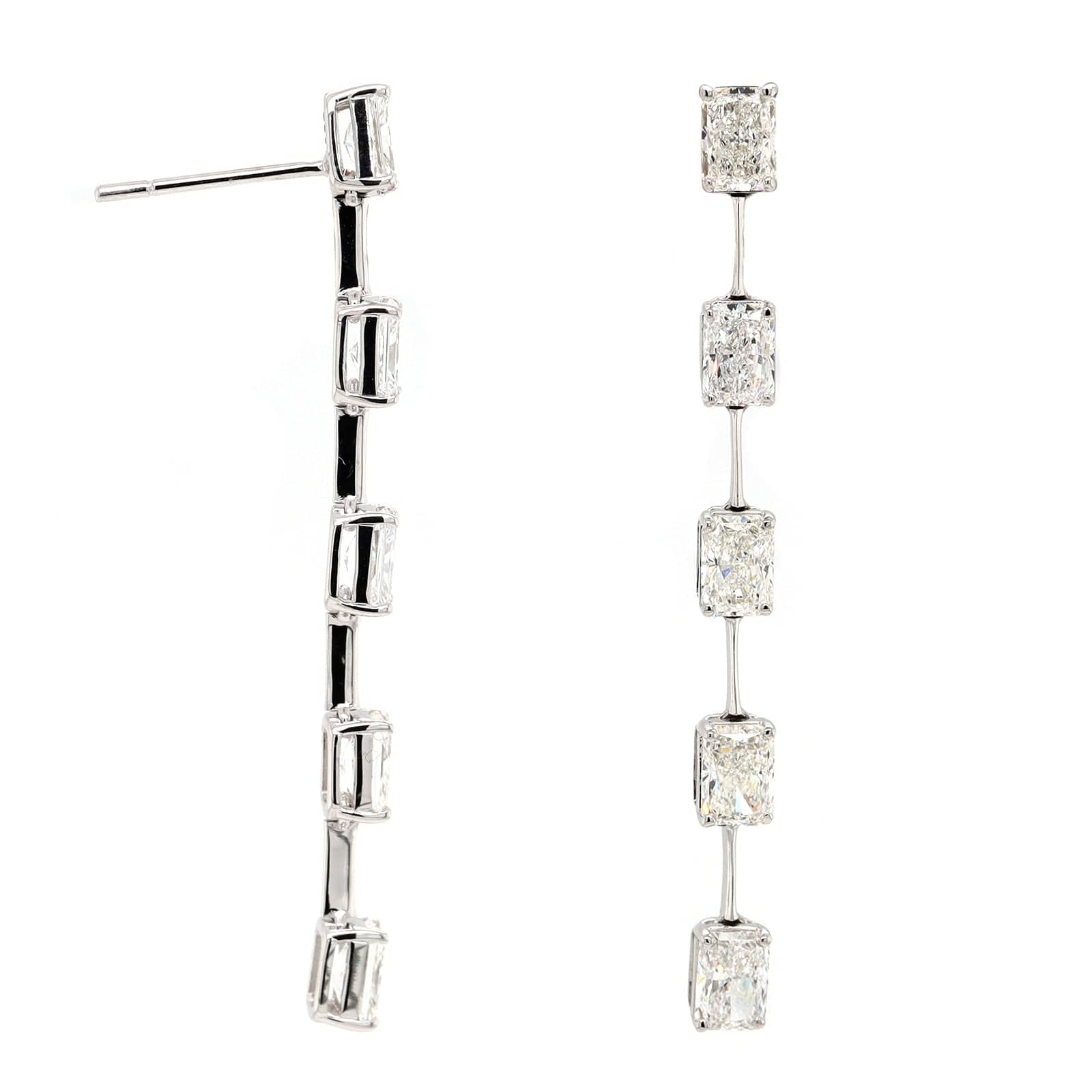 18K White Gold Radiant Cut Diamond Dangle Earrings - Image 3
