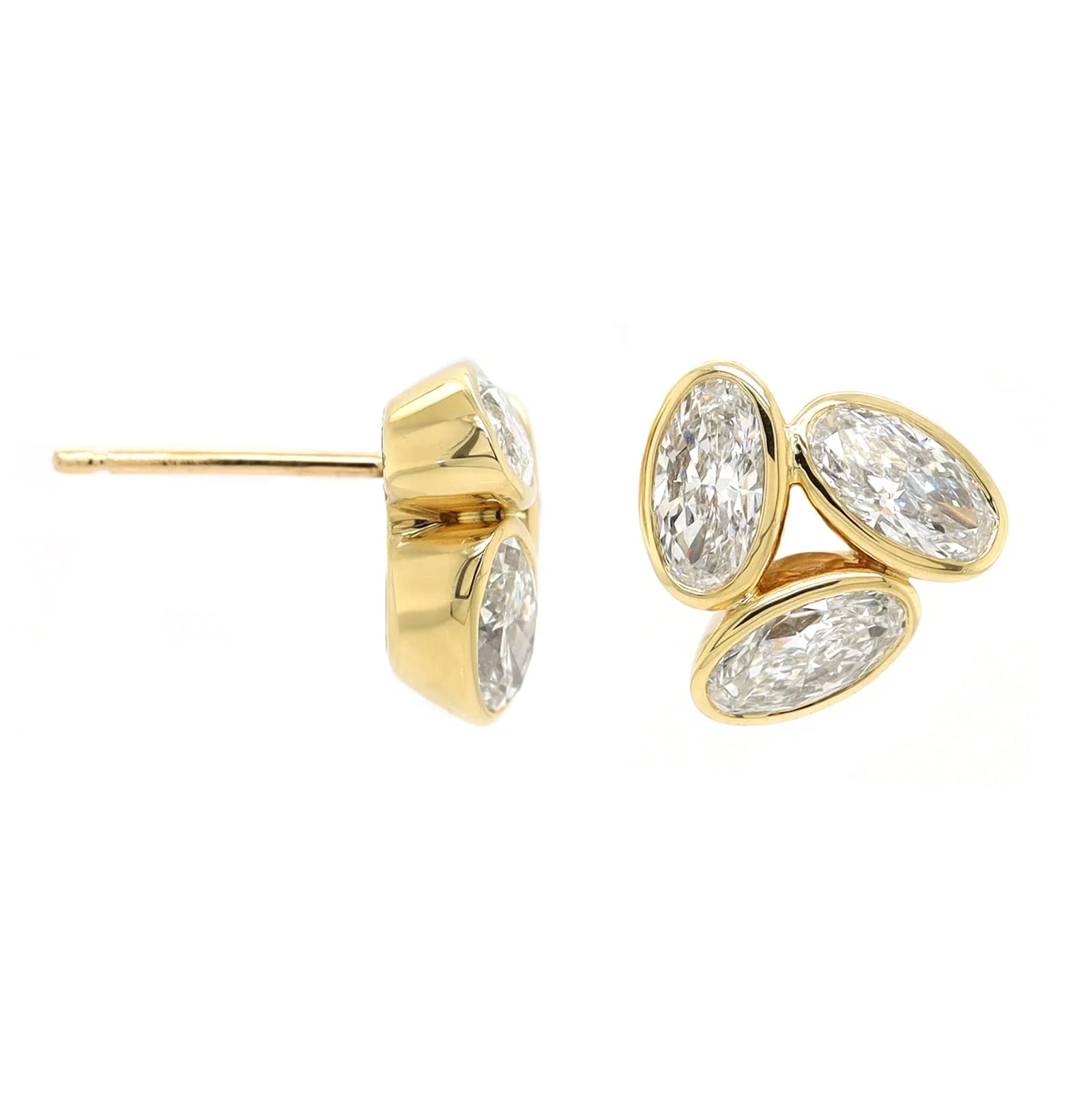 18K Yellow Gold Moval Shaped Diamond Studs - Image 3