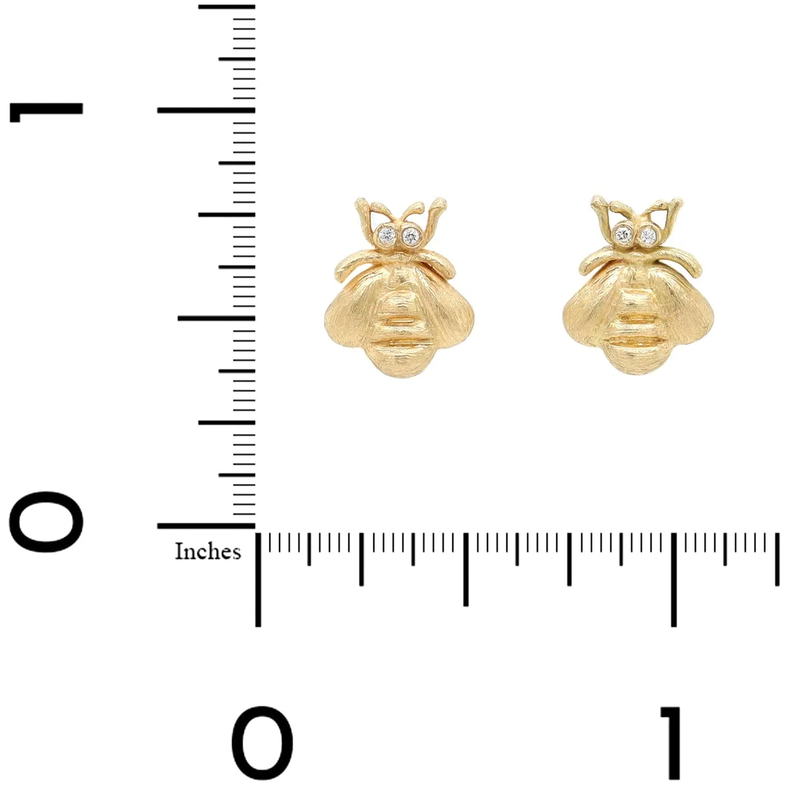 18K Yellow Gold Diamond Baby Bumble Bee Stud Earrings - Image 2