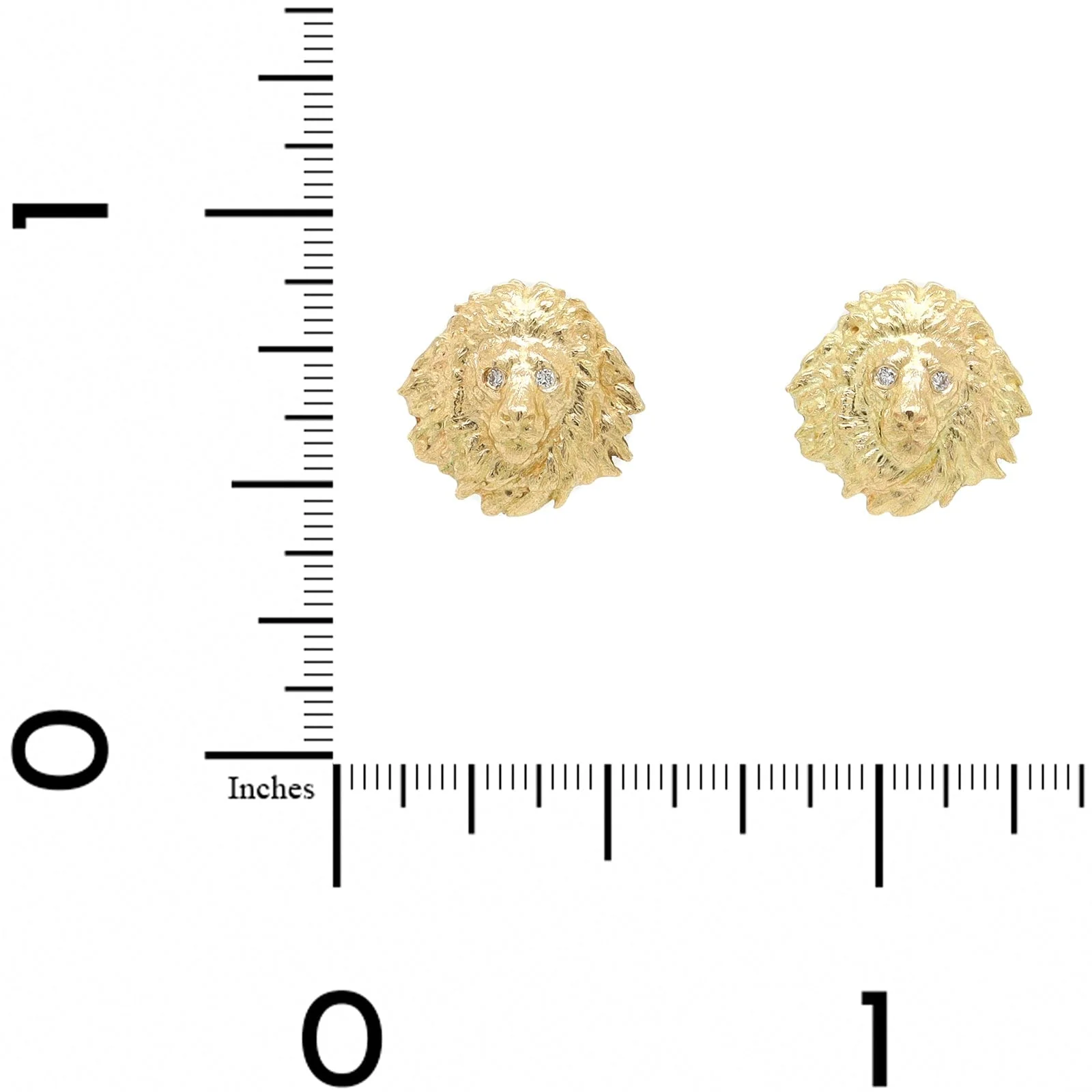 18K Yellow Gold Diamond Lion Head Stud Earrings - Image 2