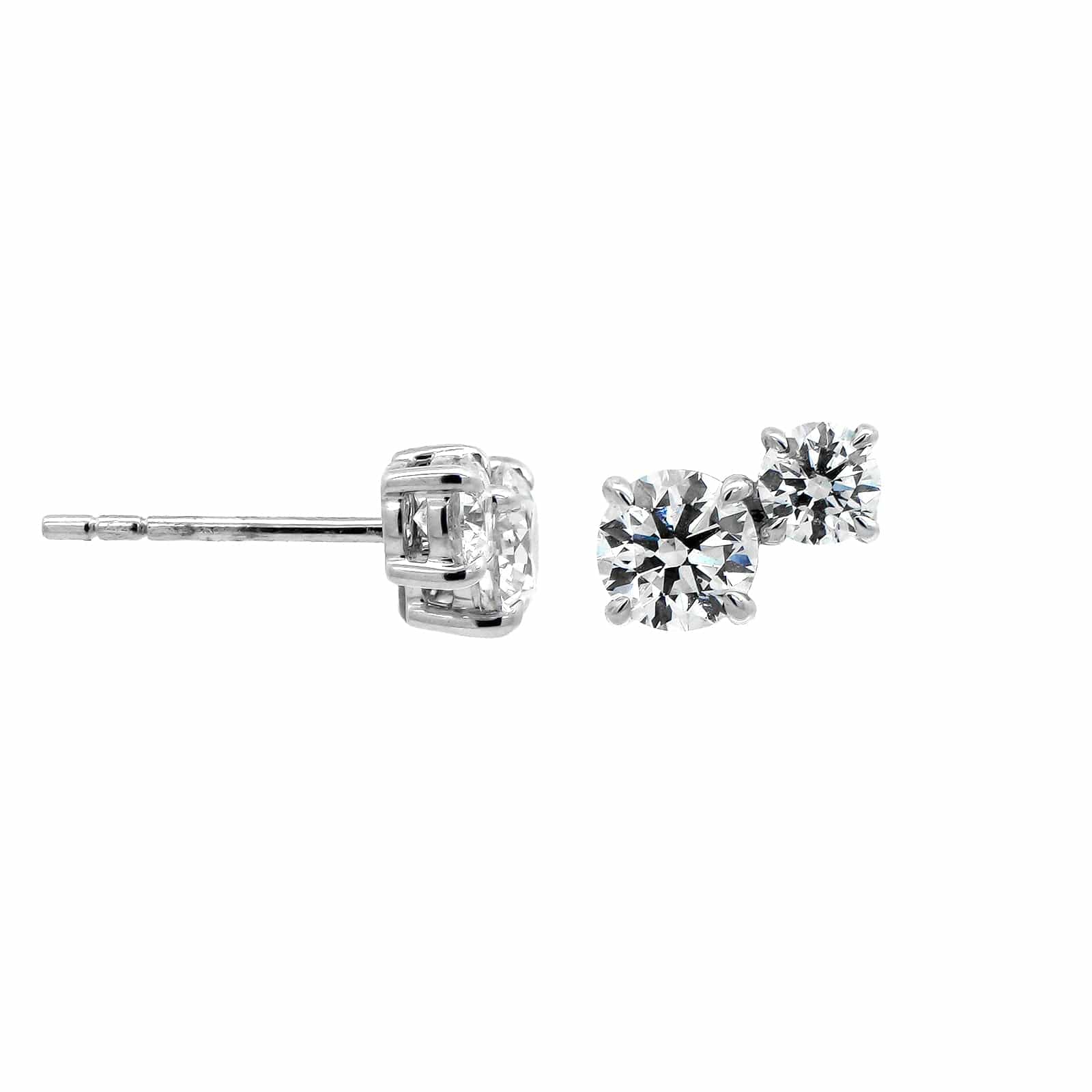 18K White Gold 2 Stone Round Diamond Stud Earrings - Image 3