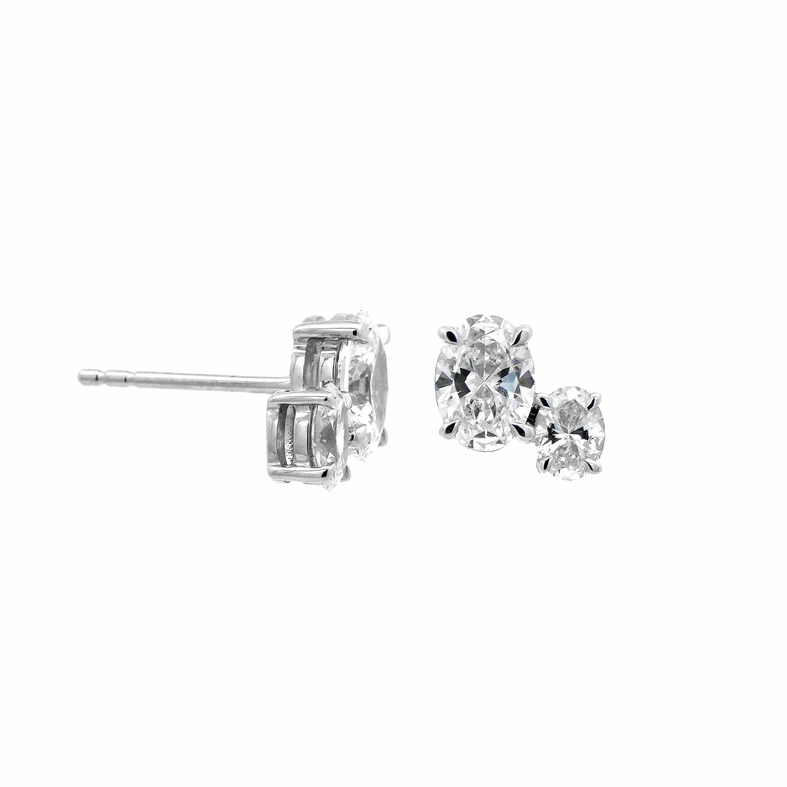 18K White Gold 2 Stone Oval Diamond Stud Earrings