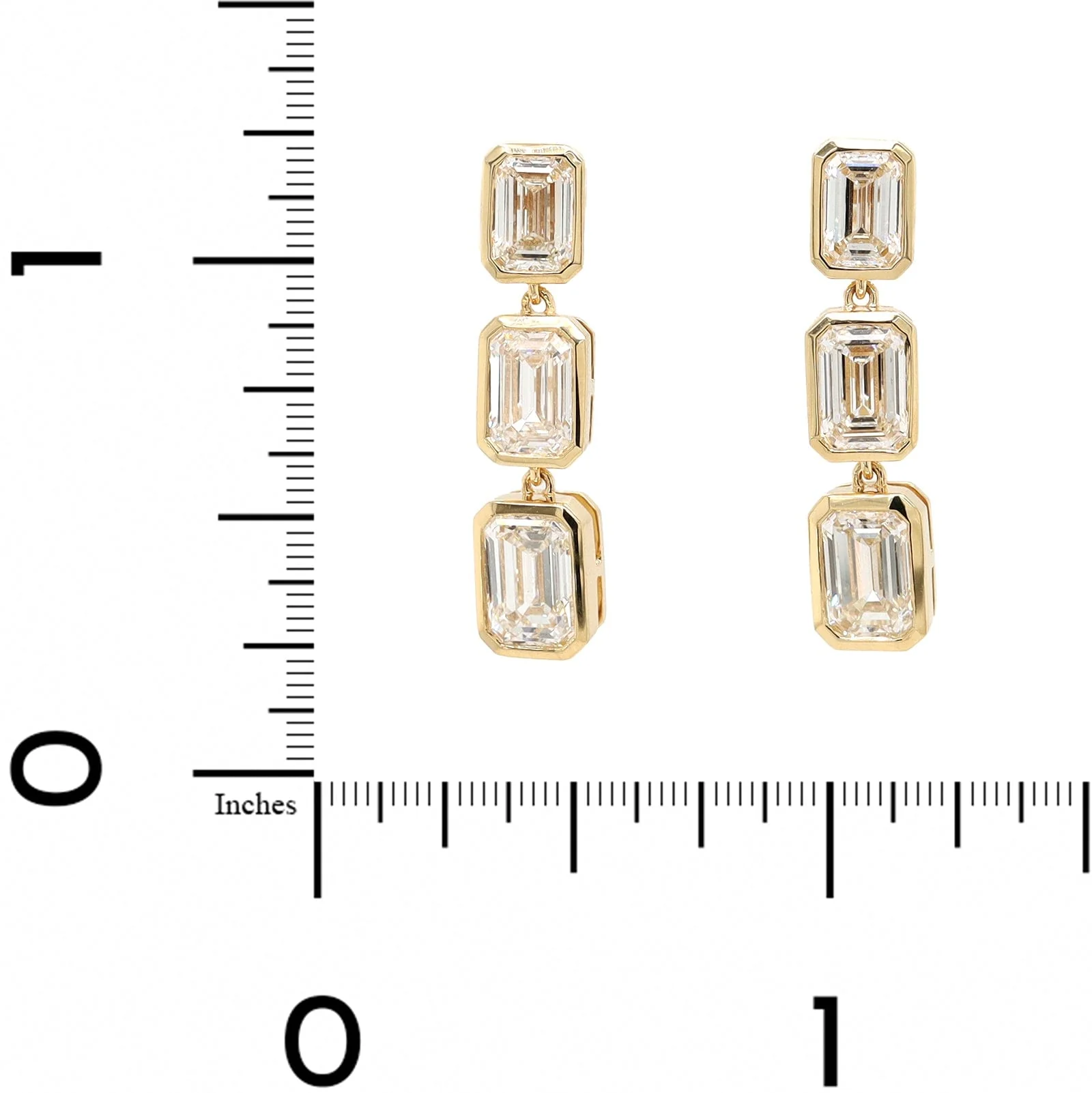 18K Yellow Gold Bezel Set Diamond Drop Earrings - Image 2