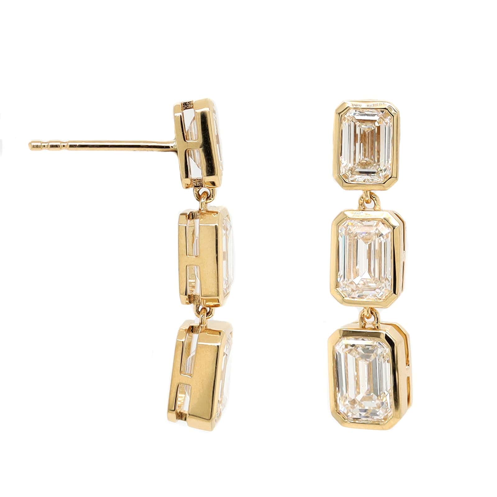 18K Yellow Gold Bezel Set Diamond Drop Earrings - Image 3