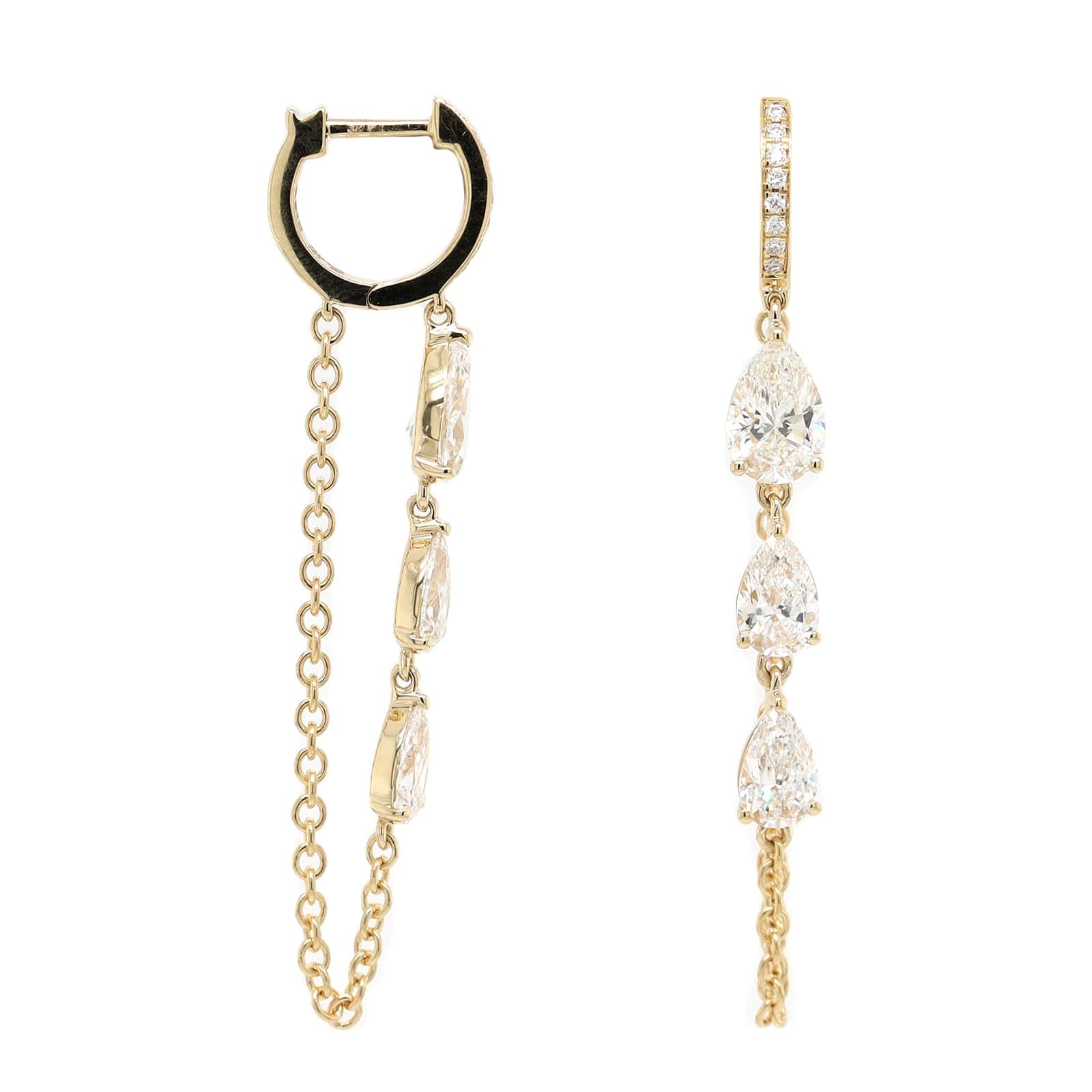 18K Yellow Gold Diamond Dangle Chain Earrings