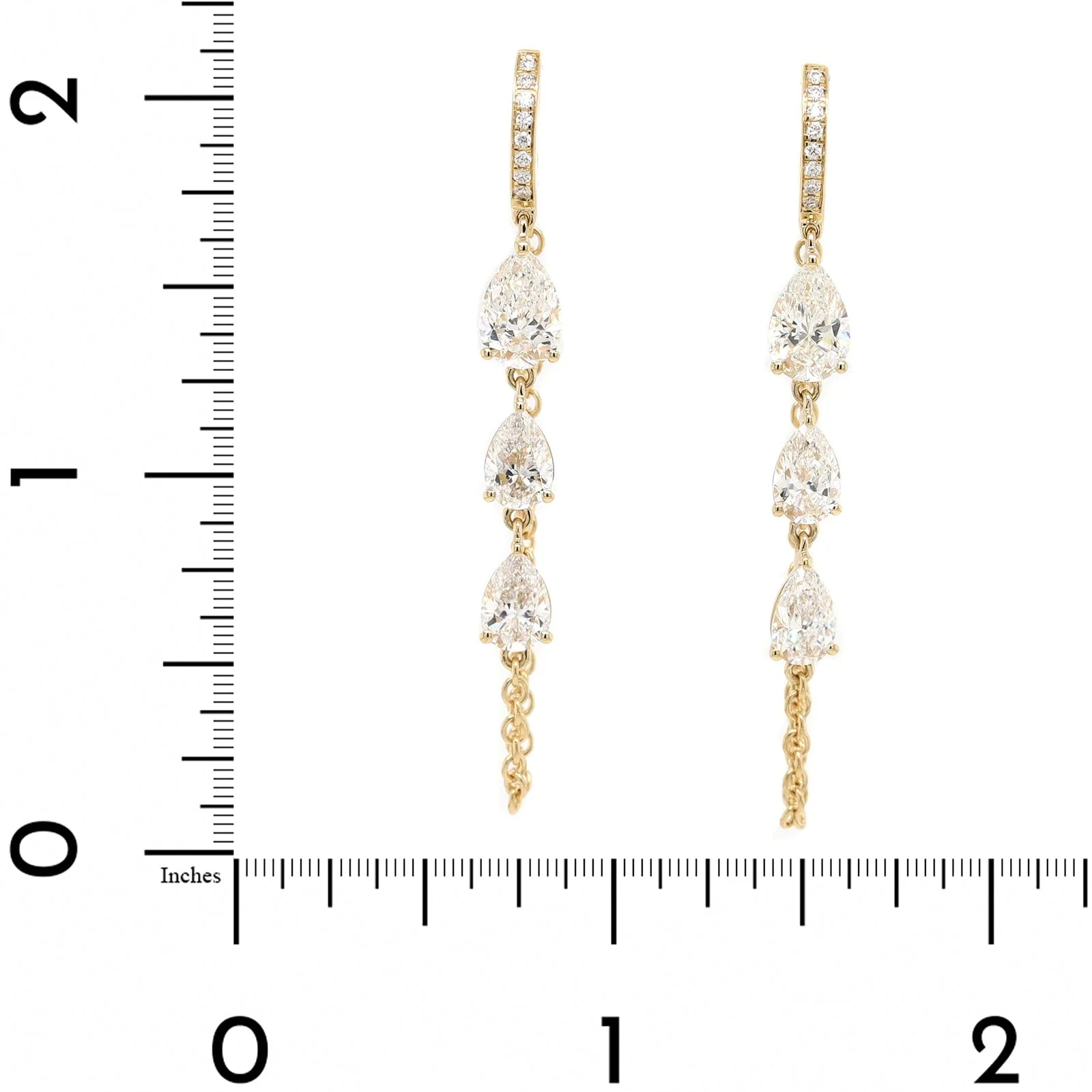 18K Yellow Gold Diamond Dangle Chain Earrings - Image 2