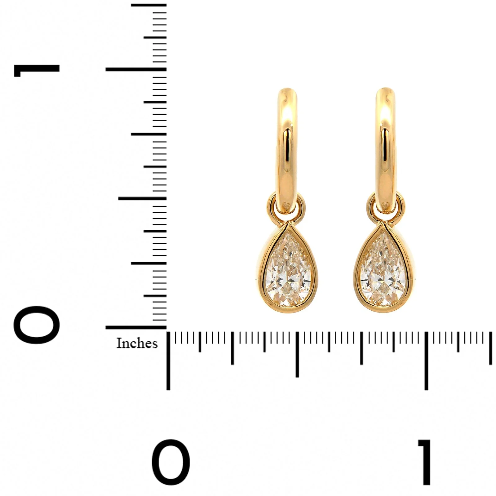 18K Yellow Gold Bezel Set Pear Shaped Diamond Huggie Earrings - Image 2