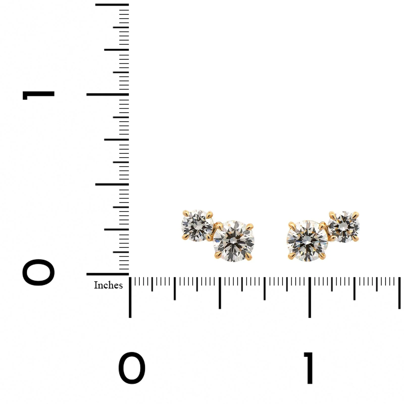 18K Yellow Gold 2 Stone Diamond Stud Earrings - Image 2