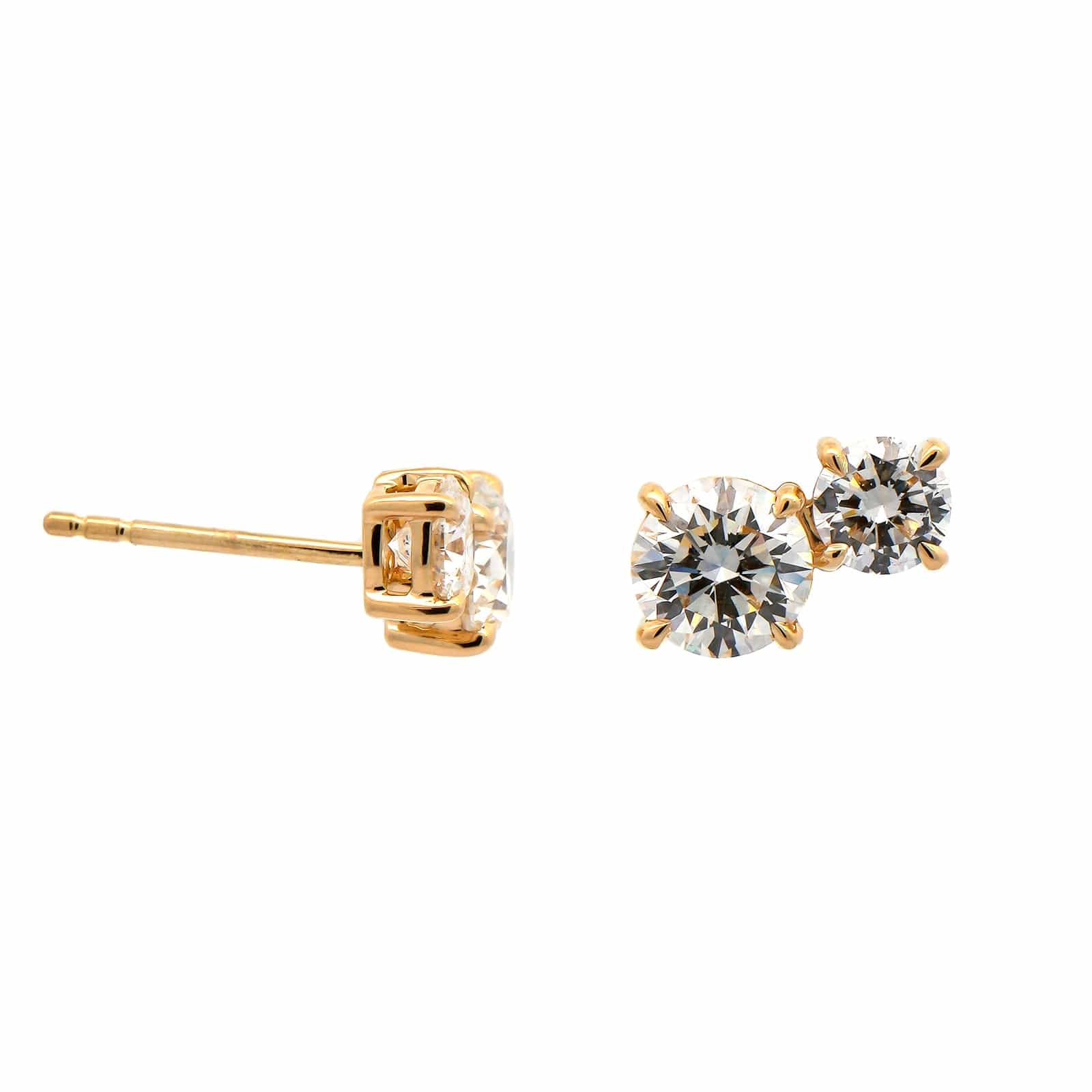 18K Yellow Gold 2 Stone Diamond Stud Earrings - Image 3