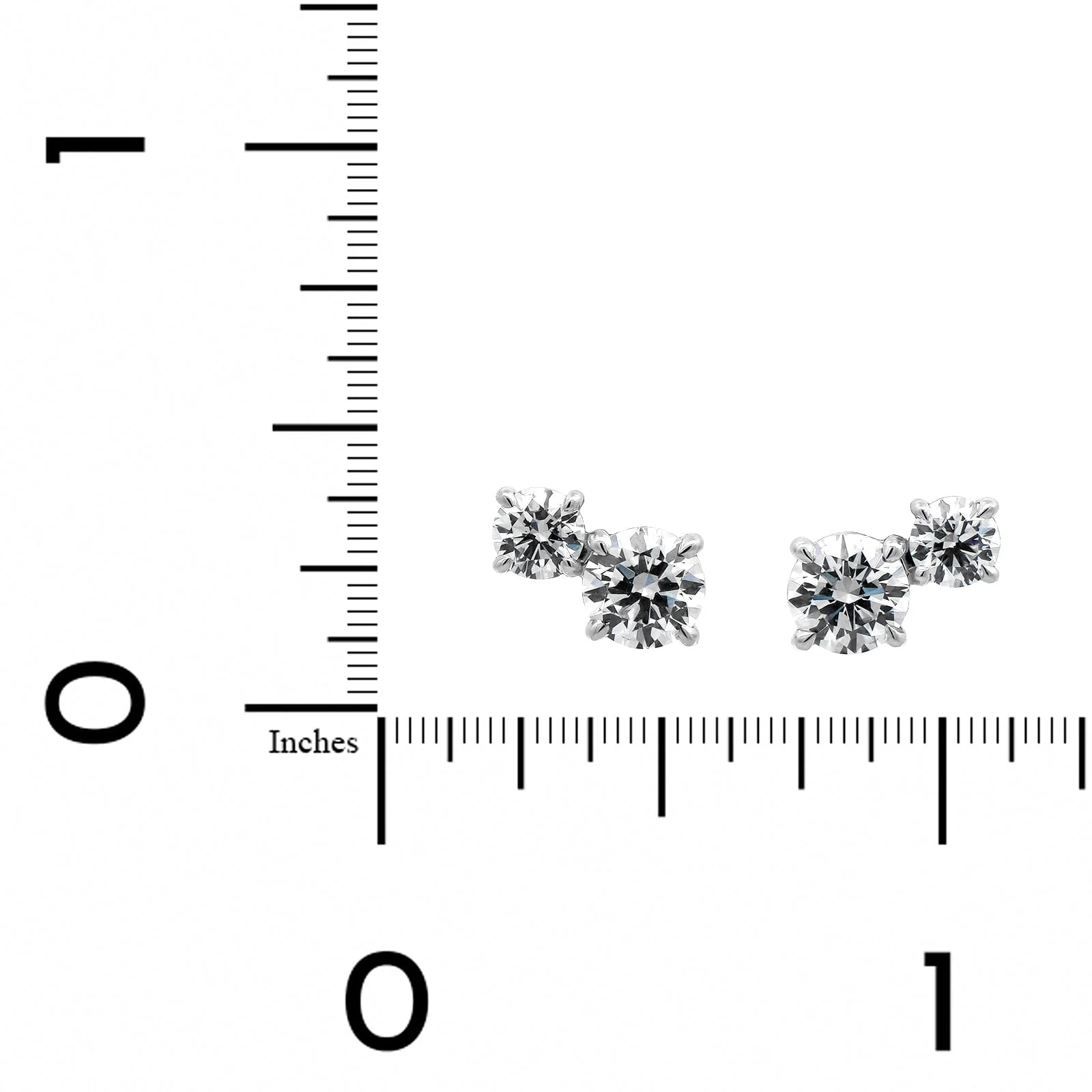 18K White Gold 2 Stone Diamond Stud Earrings - Image 2