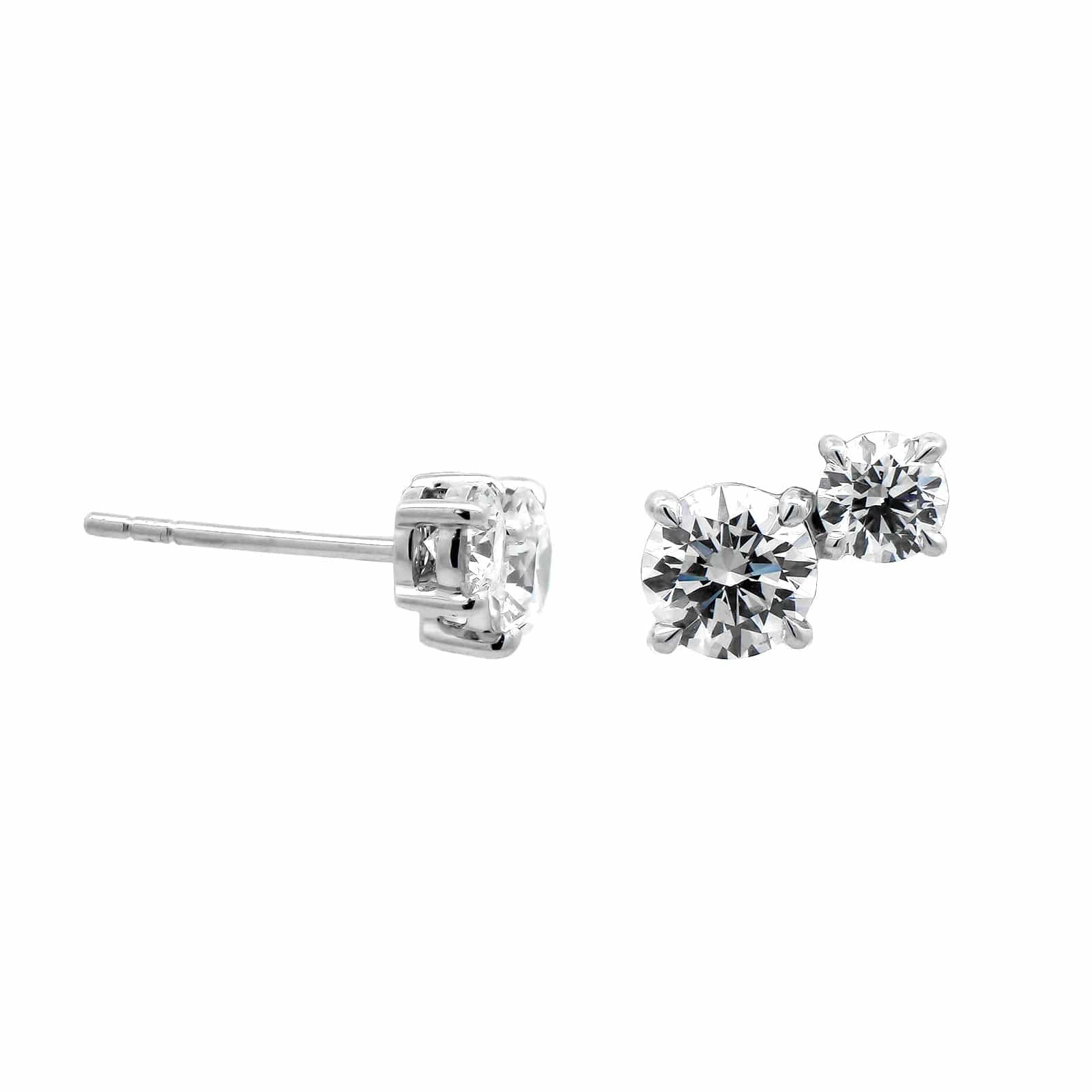 18K White Gold 2 Stone Diamond Stud Earrings - Image 3
