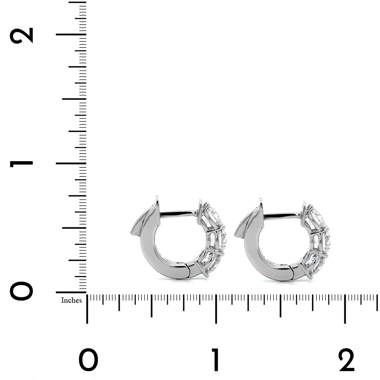 Platinum 3 Stone Round Diamond Huggie Earrings - Image 2