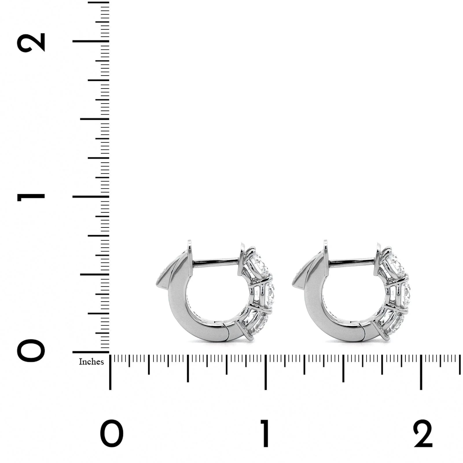 Platinum 3 Stone Round Diamond Huggie Earrings - Image 2