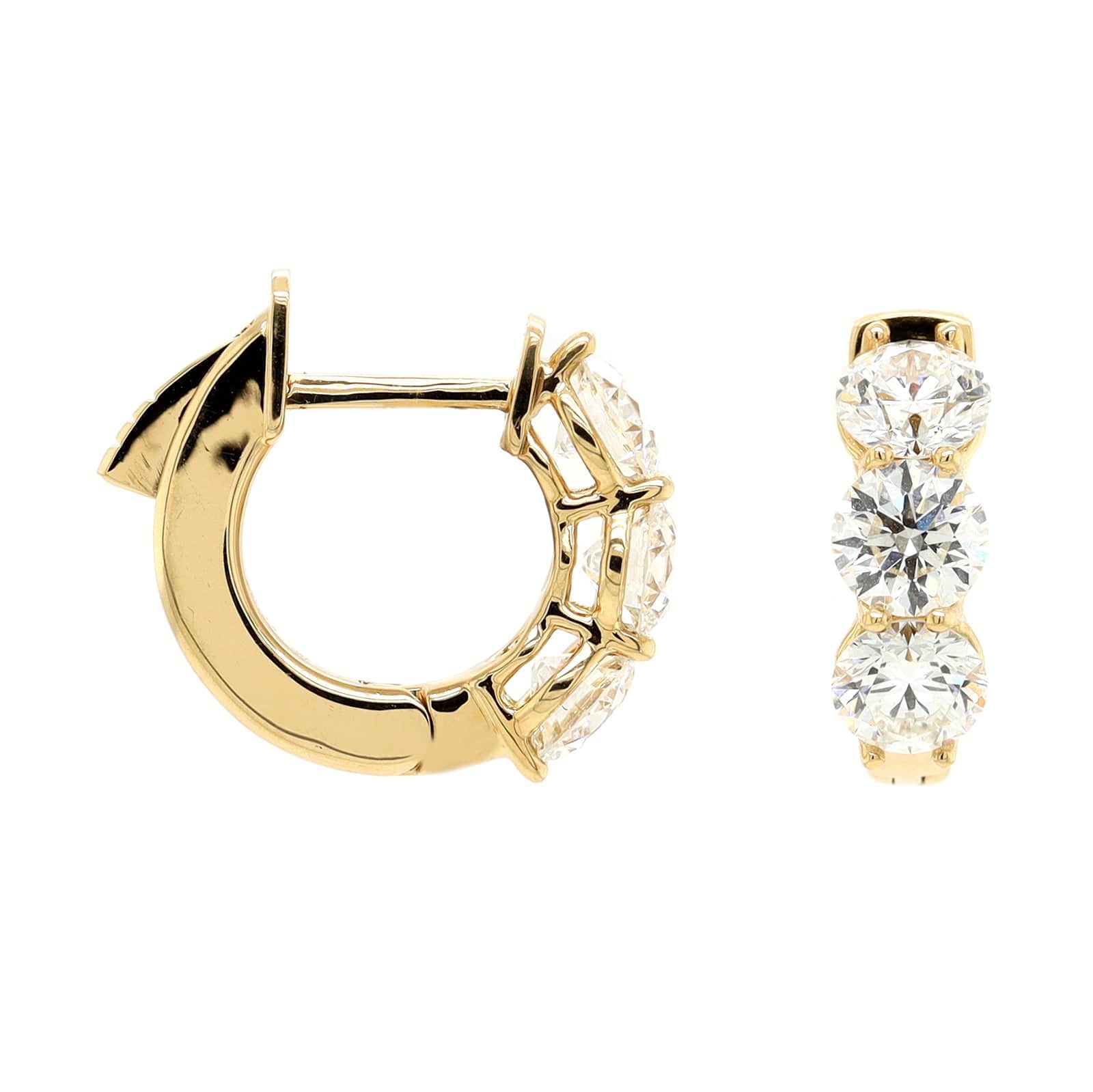 18K Yellow Gold Diamond Huggie Earrings - Image 3