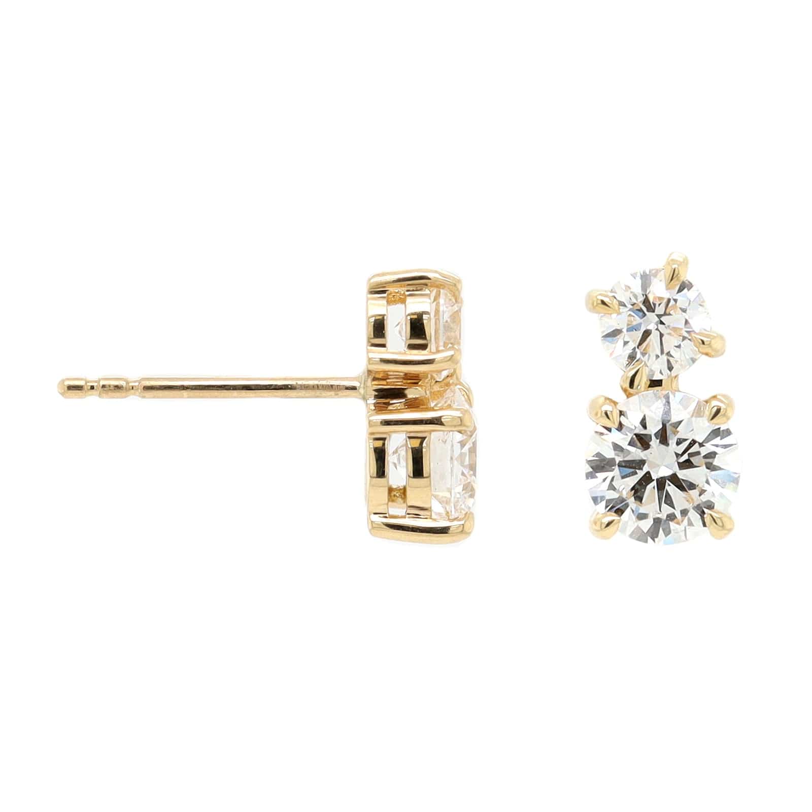 18K Yellow Gold 2 Stone Diamond Stud Earrings
