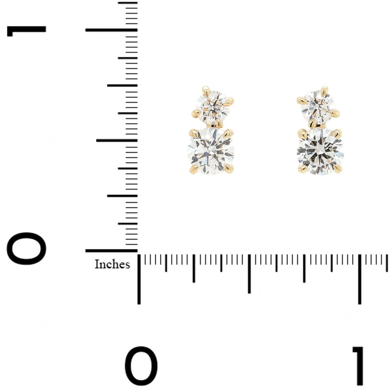 18K Yellow Gold 2 Stone Diamond Stud Earrings - Image 2