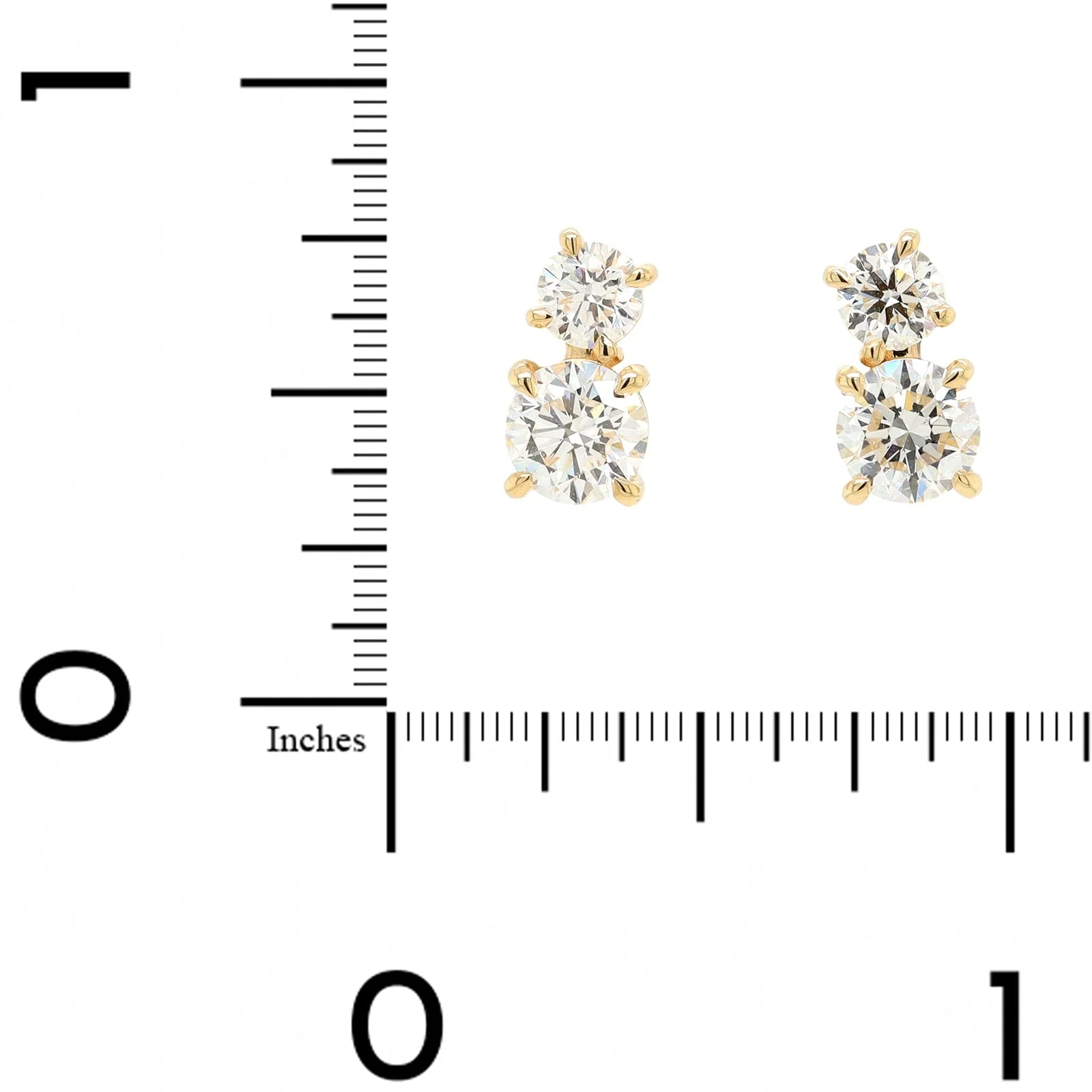 18K Yellow Gold 2 Stone Diamond Stud Earrings - Image 2