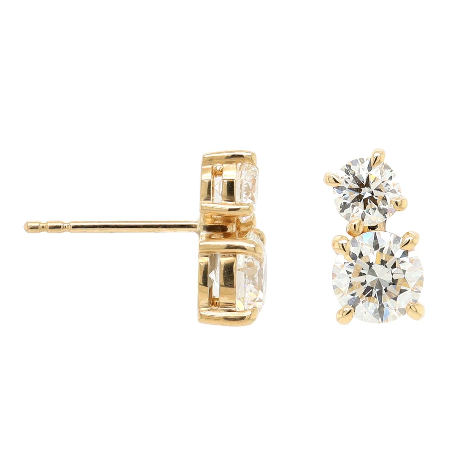 18K Yellow Gold 2 Stone Diamond Stud Earrings - Image 3