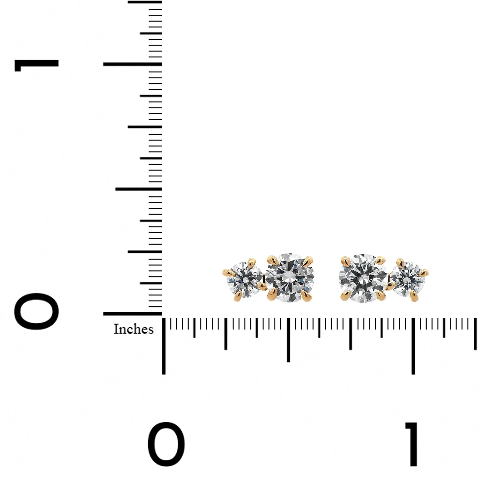 18K Yellow Gold 2 Stone Round Diamond Stud Earrings - Image 2