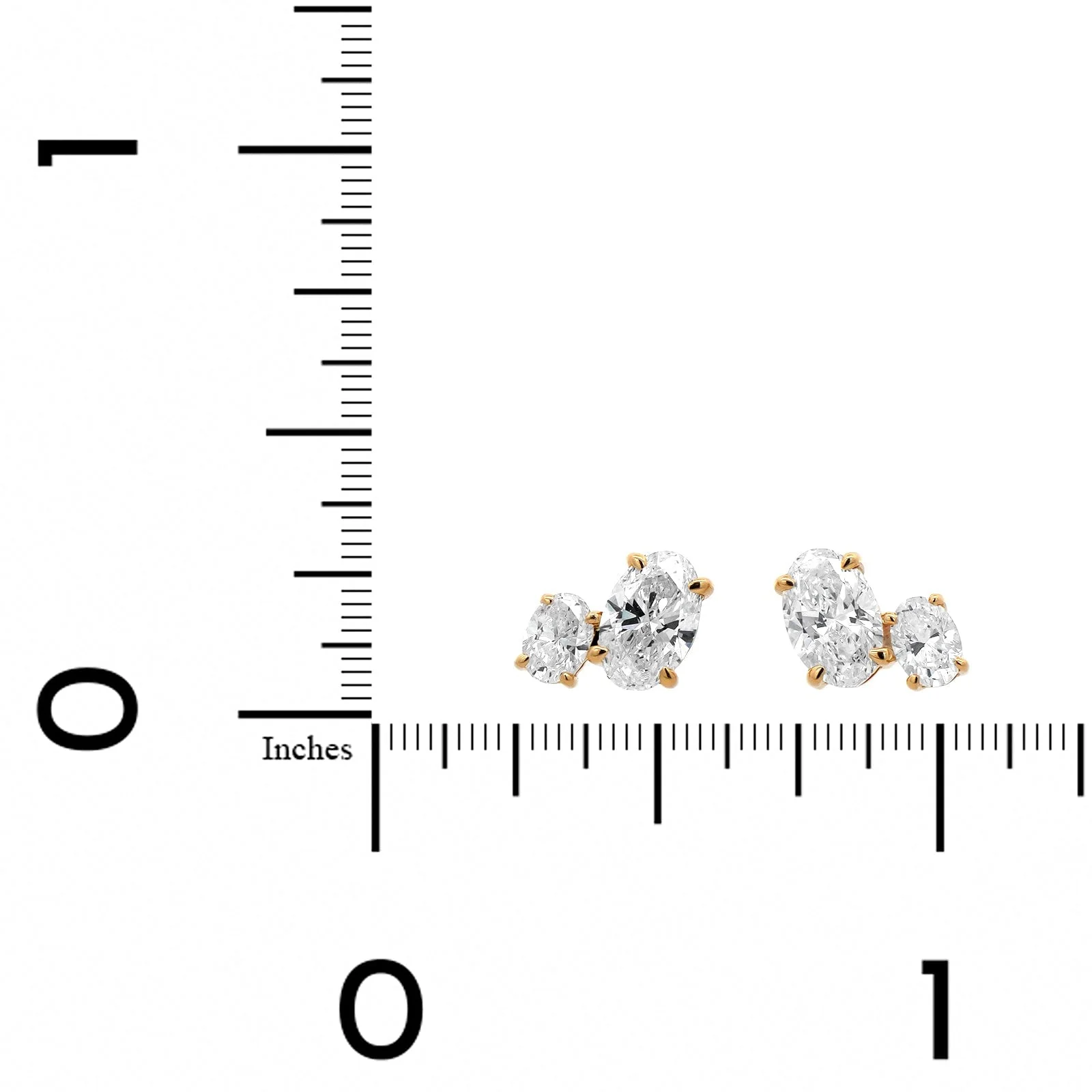 18K Yellow Gold 2 Stone Oval Diamond Stud Earrings - Image 2