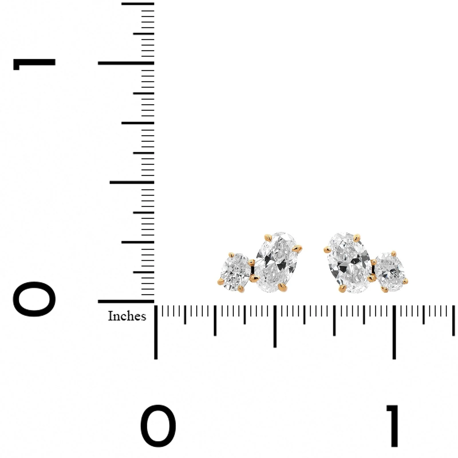 18K Yellow Gold 2 Stone Oval Diamond Stud Earrings - Image 2