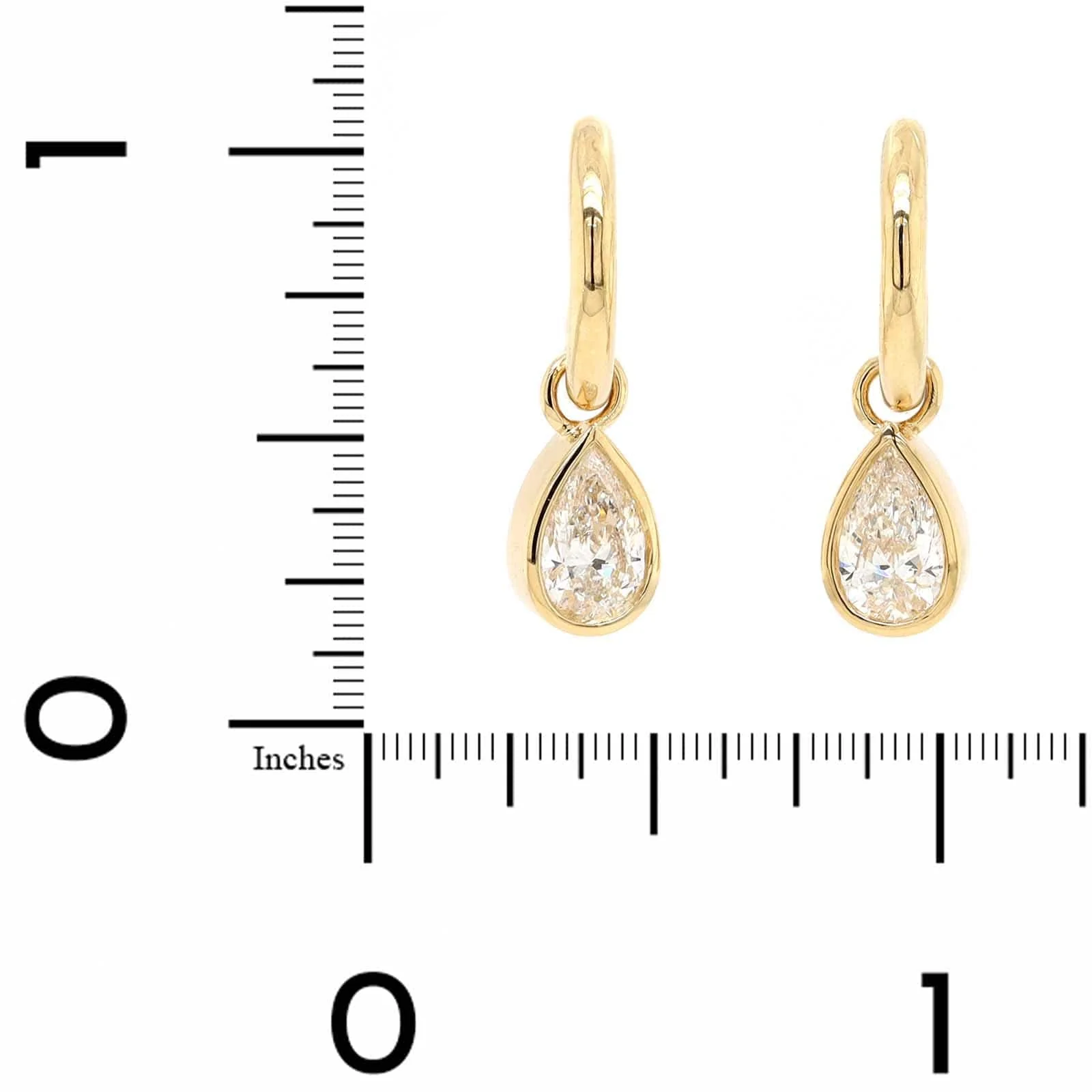 18K Yellow Gold Bezel Set Pear Shaped Diamond Huggie Earrings - Image 2