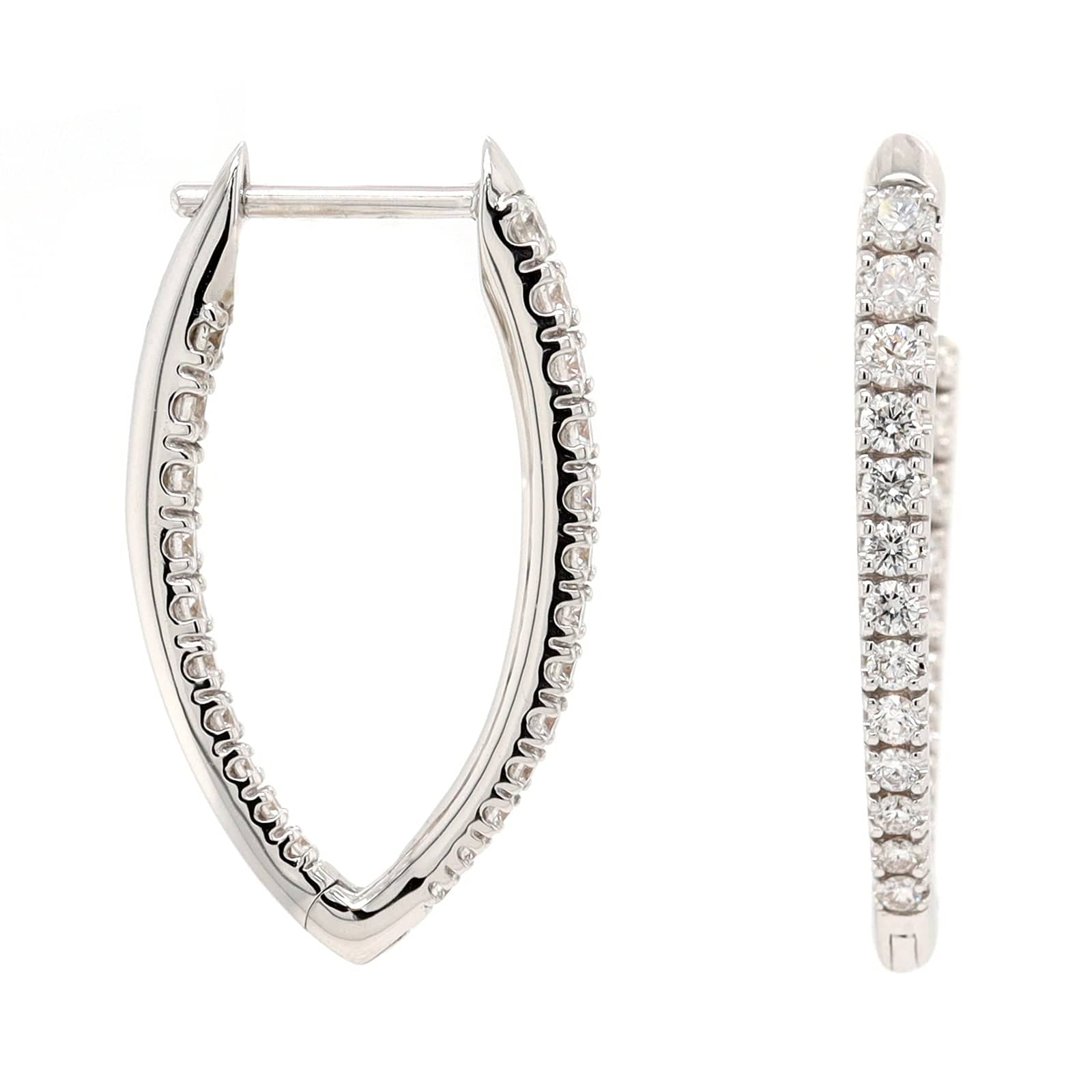 18K White Gold Diamond Marquise Shaped Hoop Earrings - Image 3