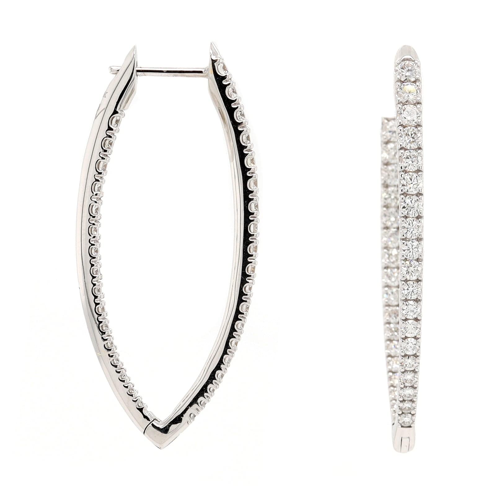 18K White Gold Diamond Marquise Shaped Hoop Earrings - Image 3