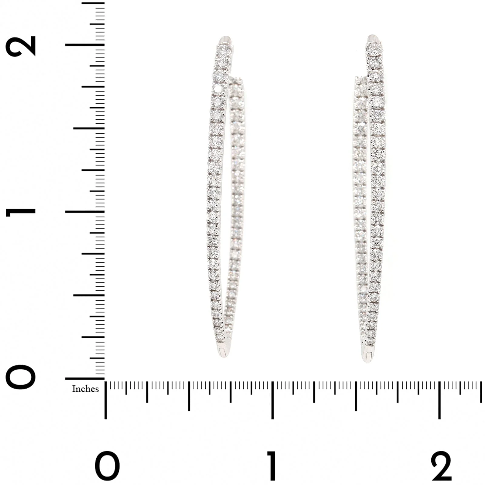 18K White Gold Diamond Marquise Shaped Hoop Earrings - Image 2