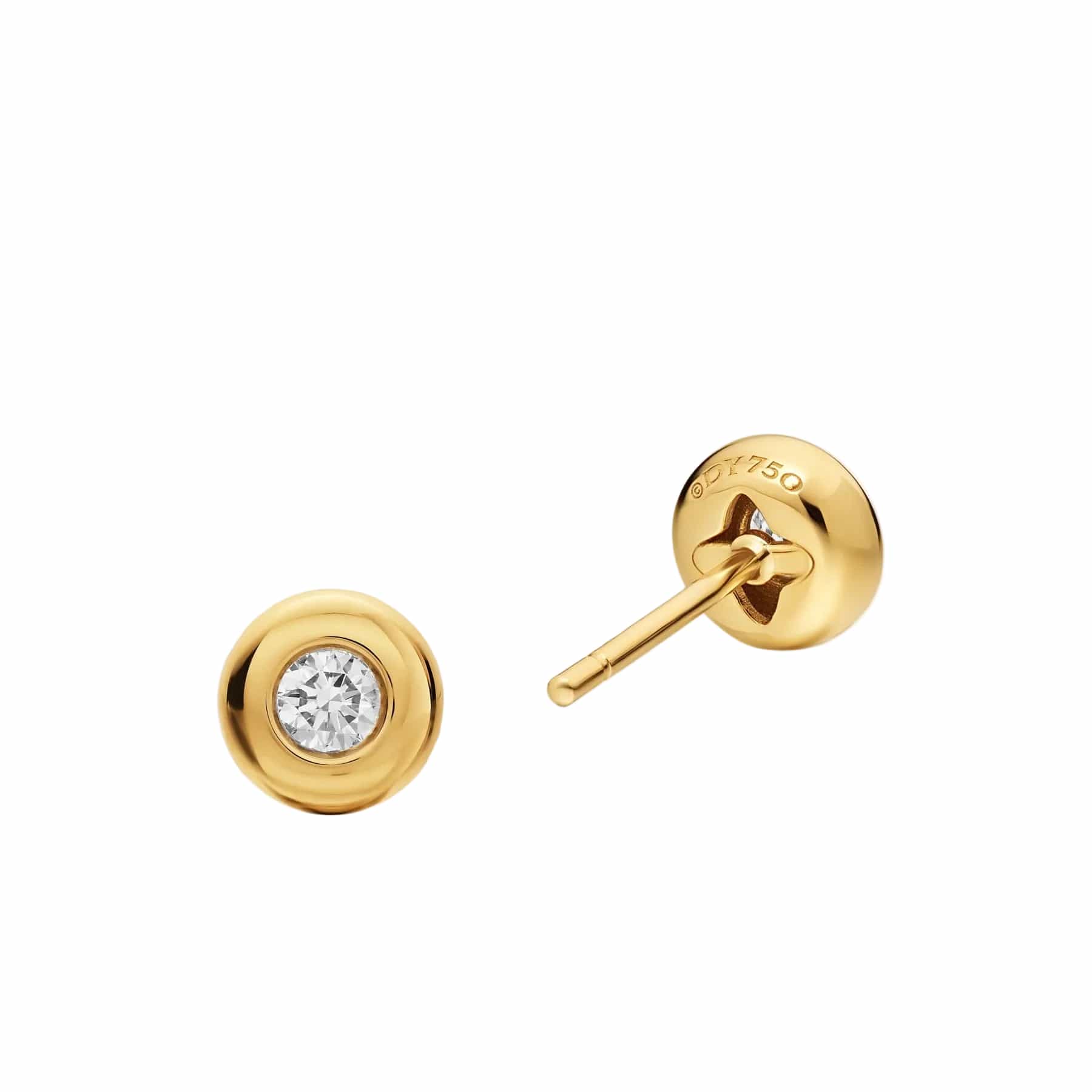 Bezel Set Stud Earrings 18K Yellow Gold with Diamonds, 6.4mm - Image 2