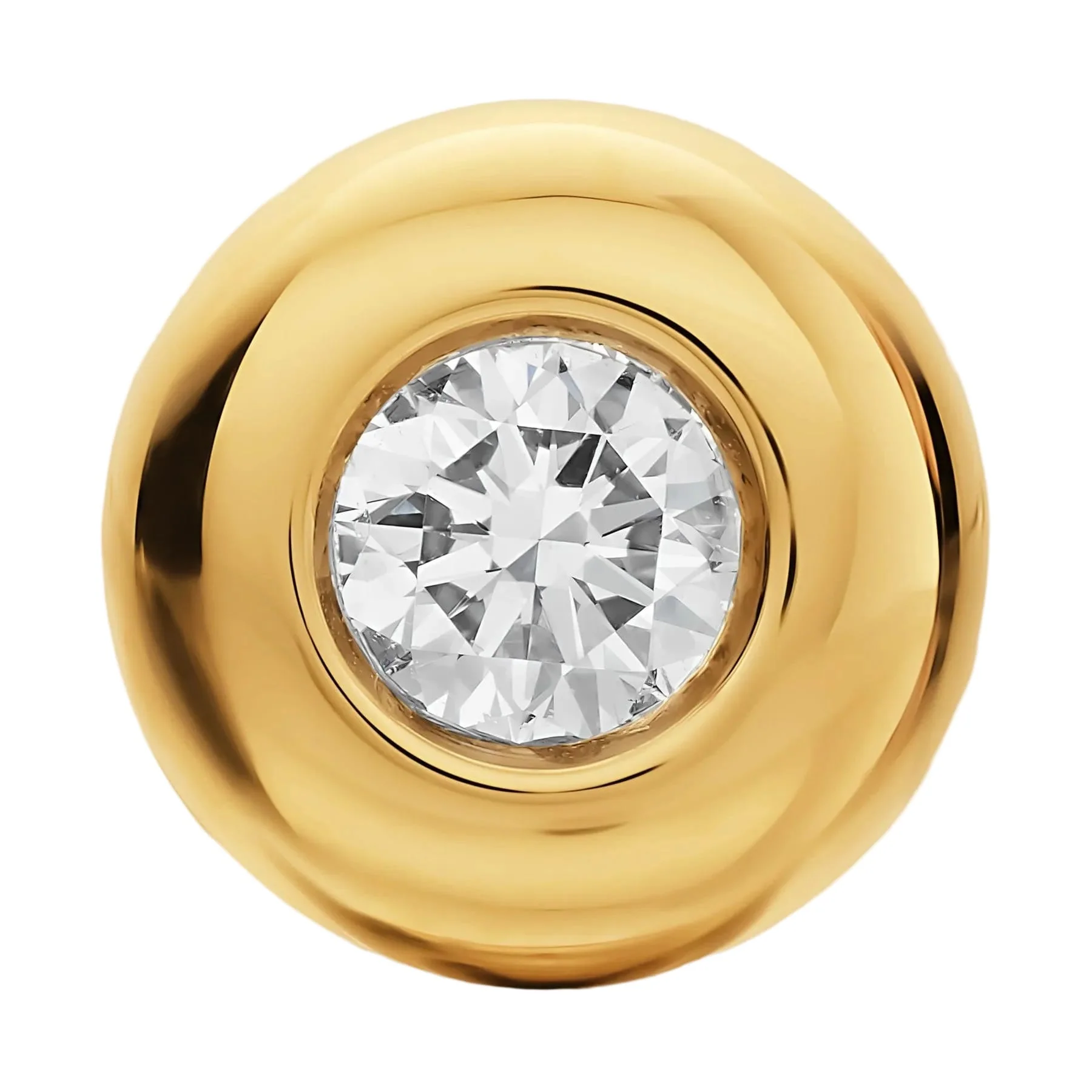 Bezel Set Stud Earrings 18K Yellow Gold with Diamonds, 6.4mm - Image 3