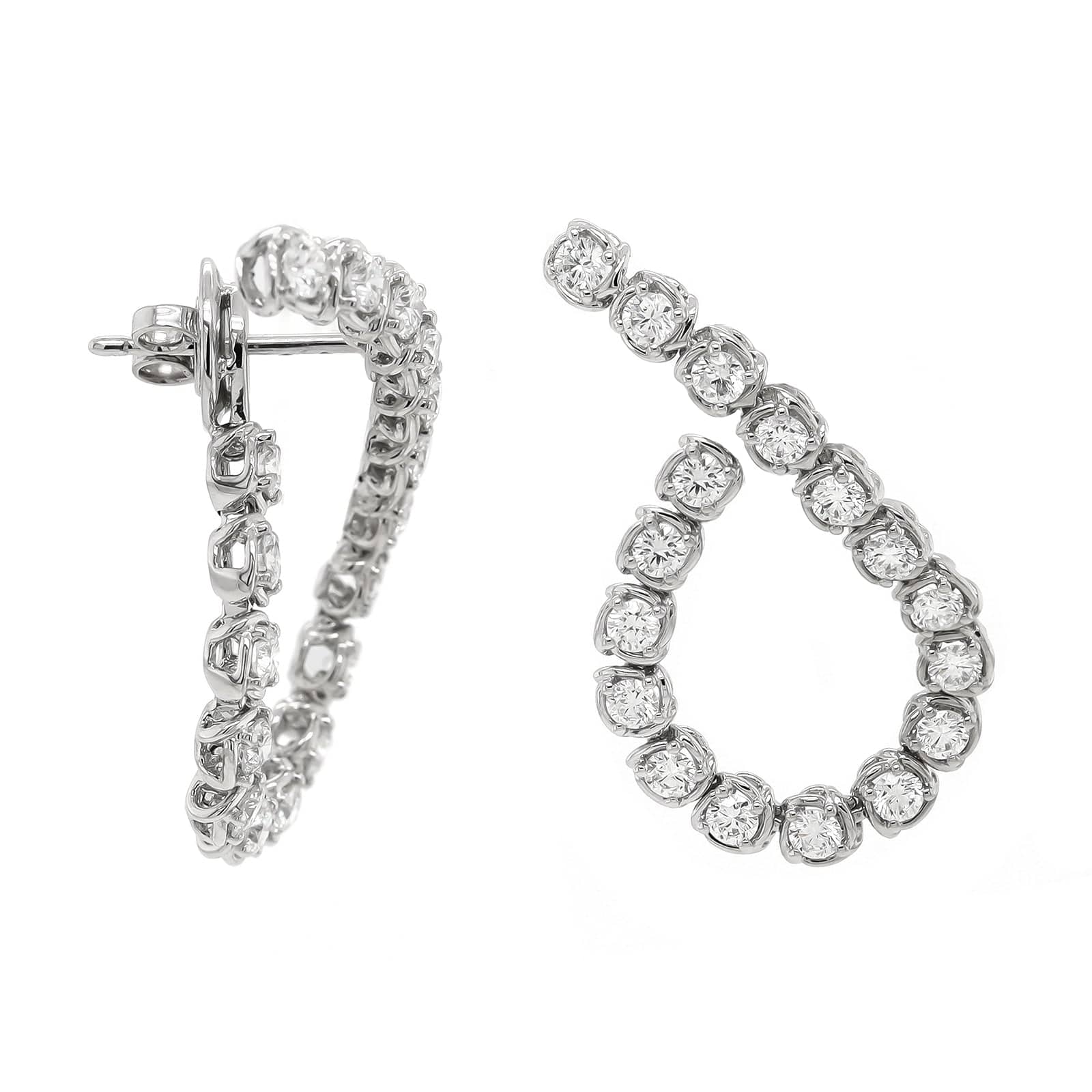 18K White Gold 2CTW Diamond Twisted Hoop Earrings