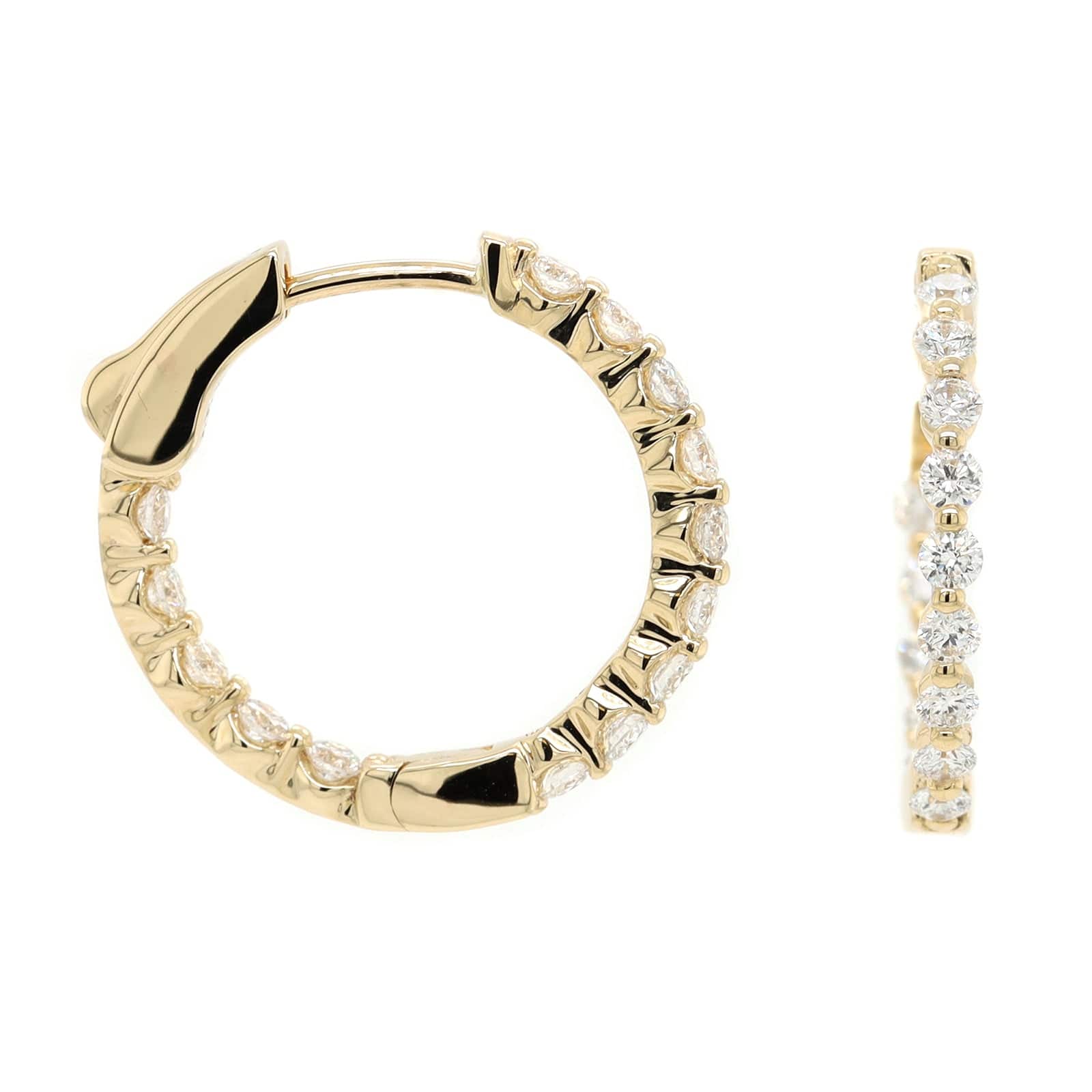 14K Yellow Gold Inside Out Diamond Hoop Earrings - Image 3
