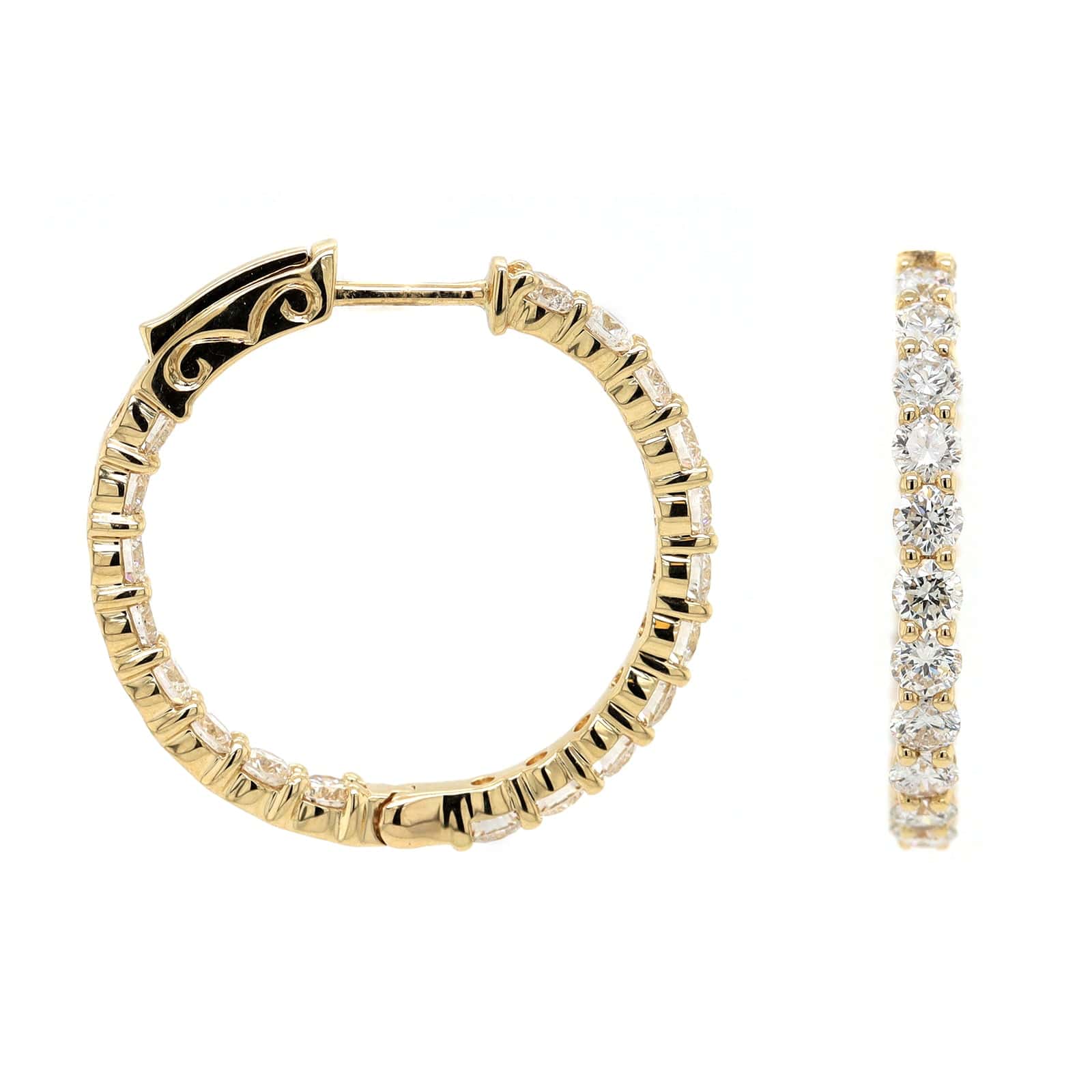 14K Yellow Gold Inside Out Diamond Hoop Earrings - Image 3