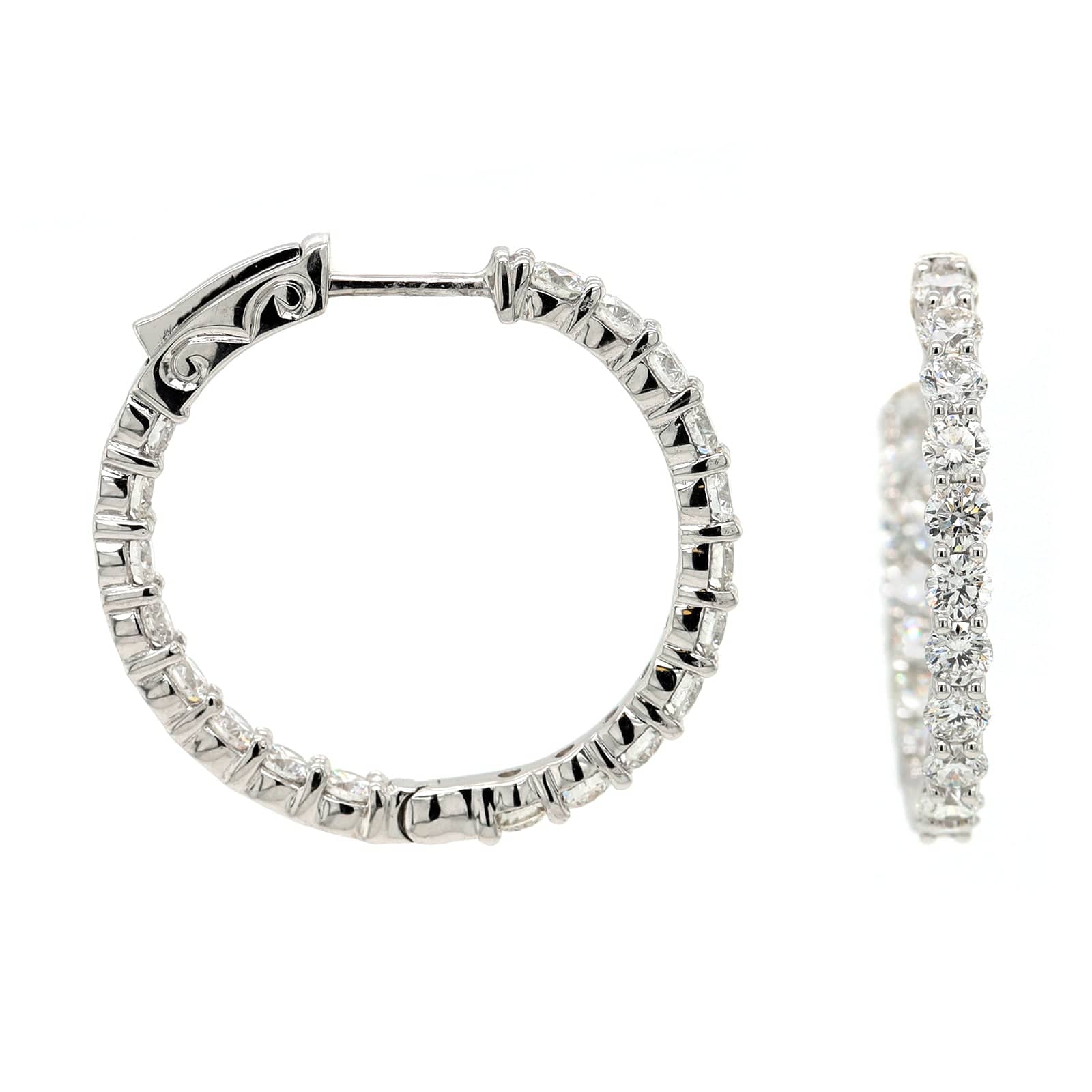 14K White Gold Inside Out Diamond Hoop Earrings
