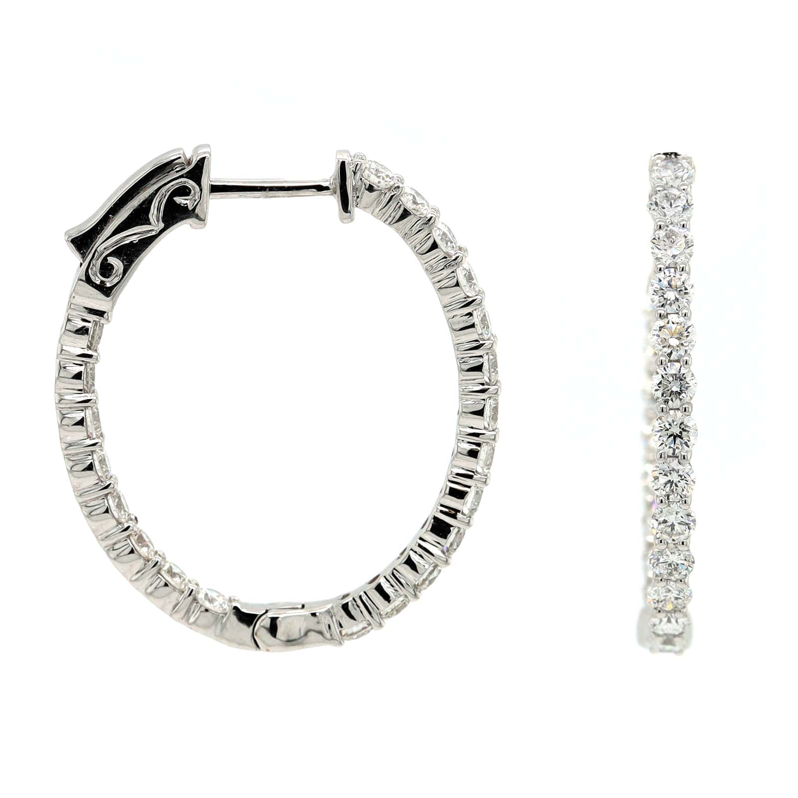 14K White Gold Inside Out Diamond Oval Hoop Earrings - Image 3